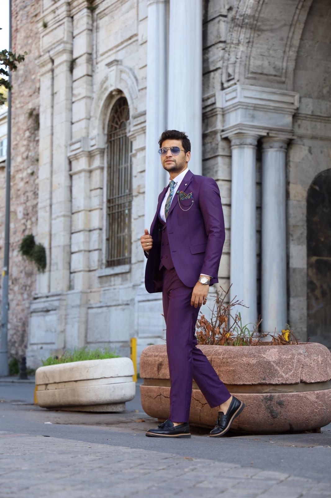 Pantaloni giacca gilet stile italiano - Viola