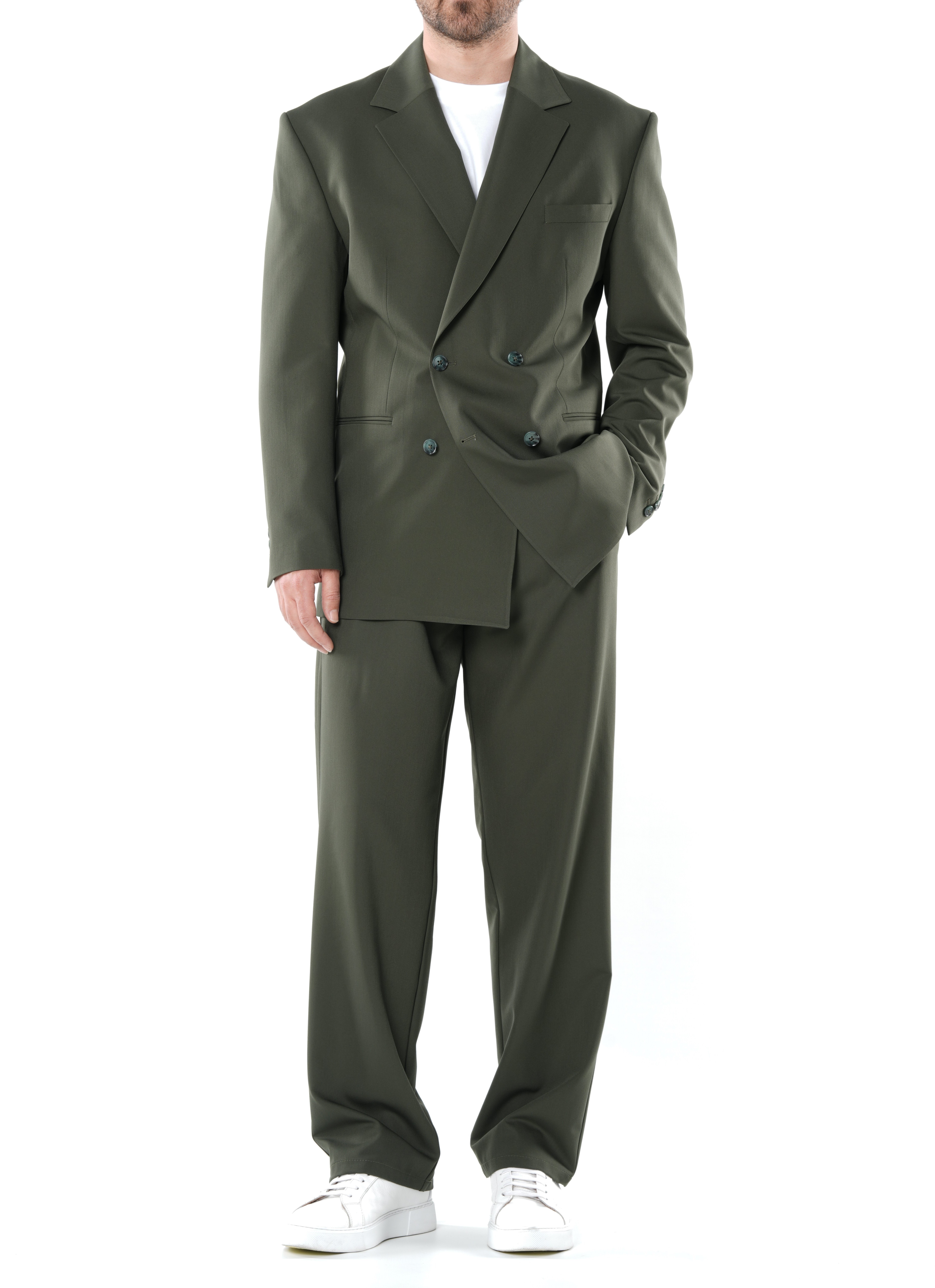Oversize Kruvaze Takım Elbise Ceket Pantolon - Haki