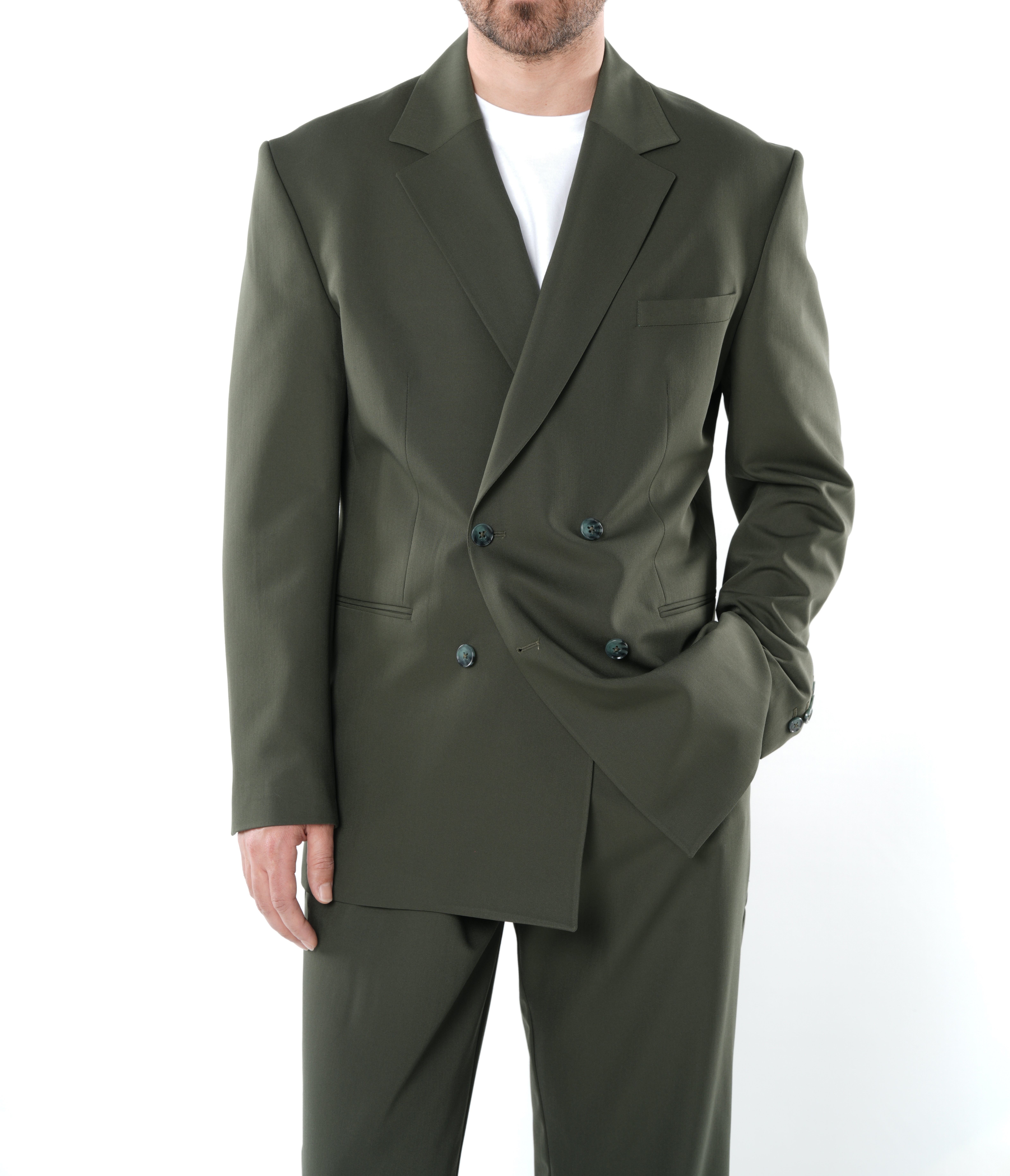Oversize Kruvaze Takım Elbise Ceket Pantolon - Haki