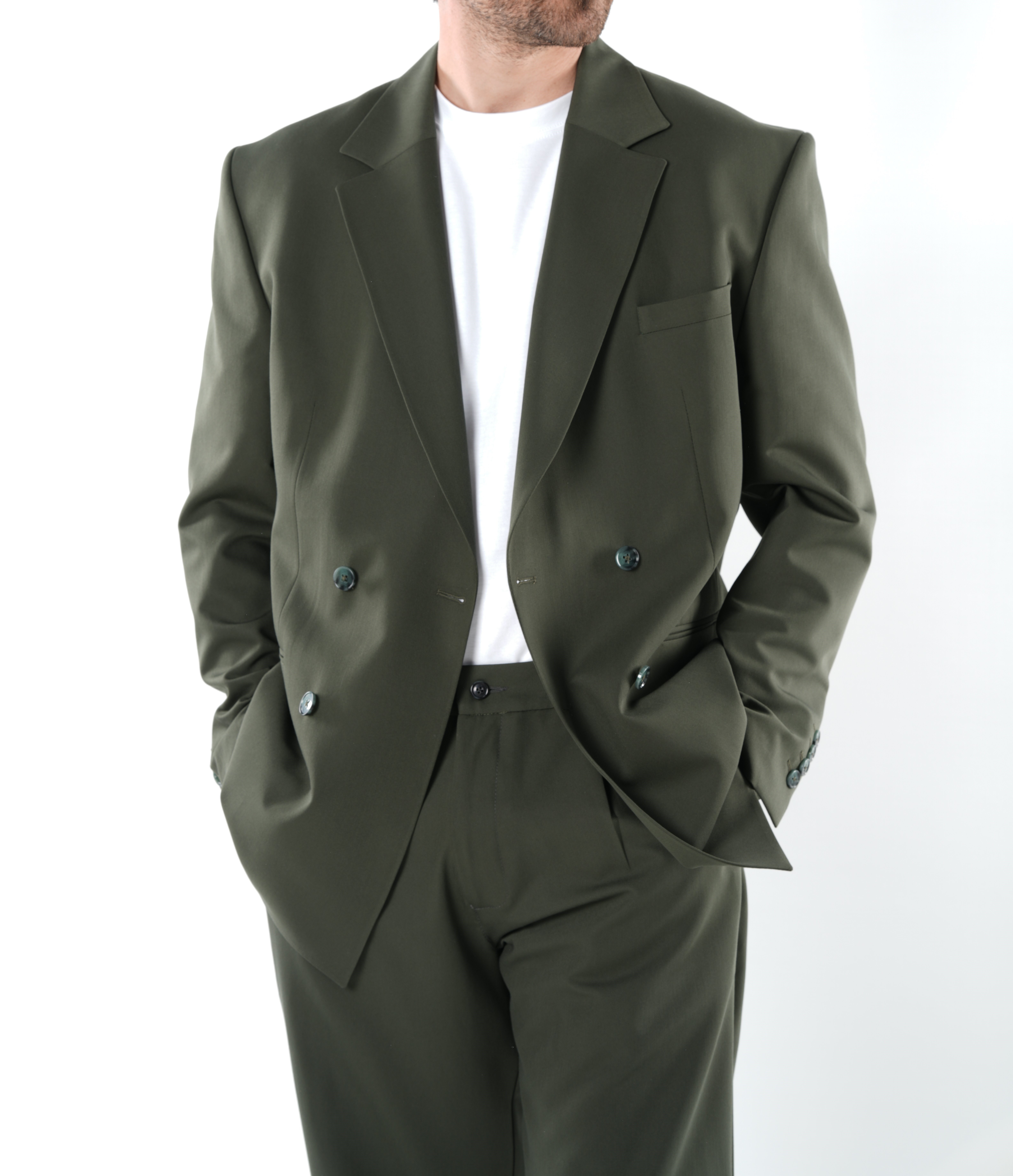 Oversize Kruvaze Takım Elbise Ceket Pantolon - Haki