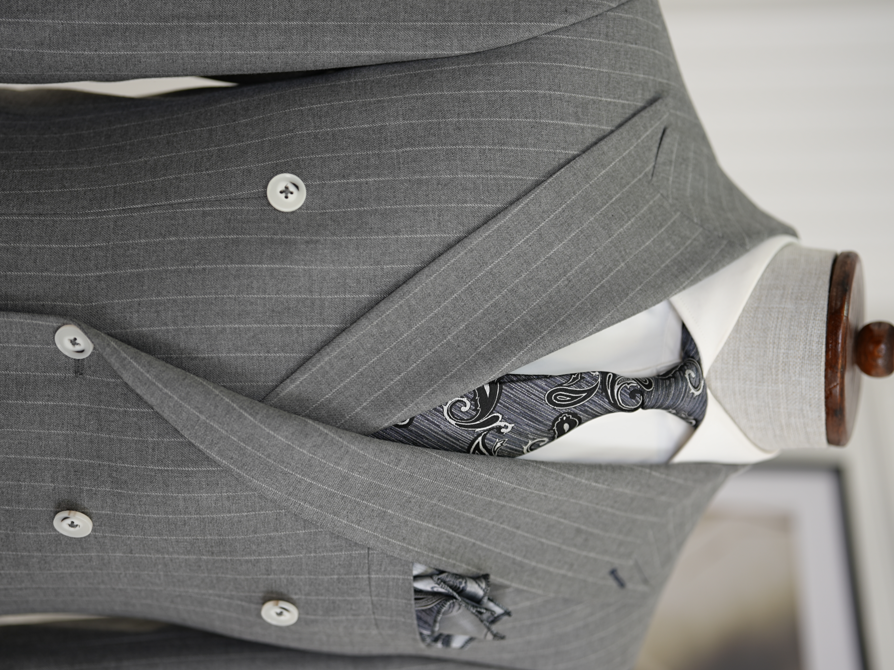 Premium Erkek Slim Fit İtalyan Stil Çizgili Kruvaze Takım Elbise - Gri