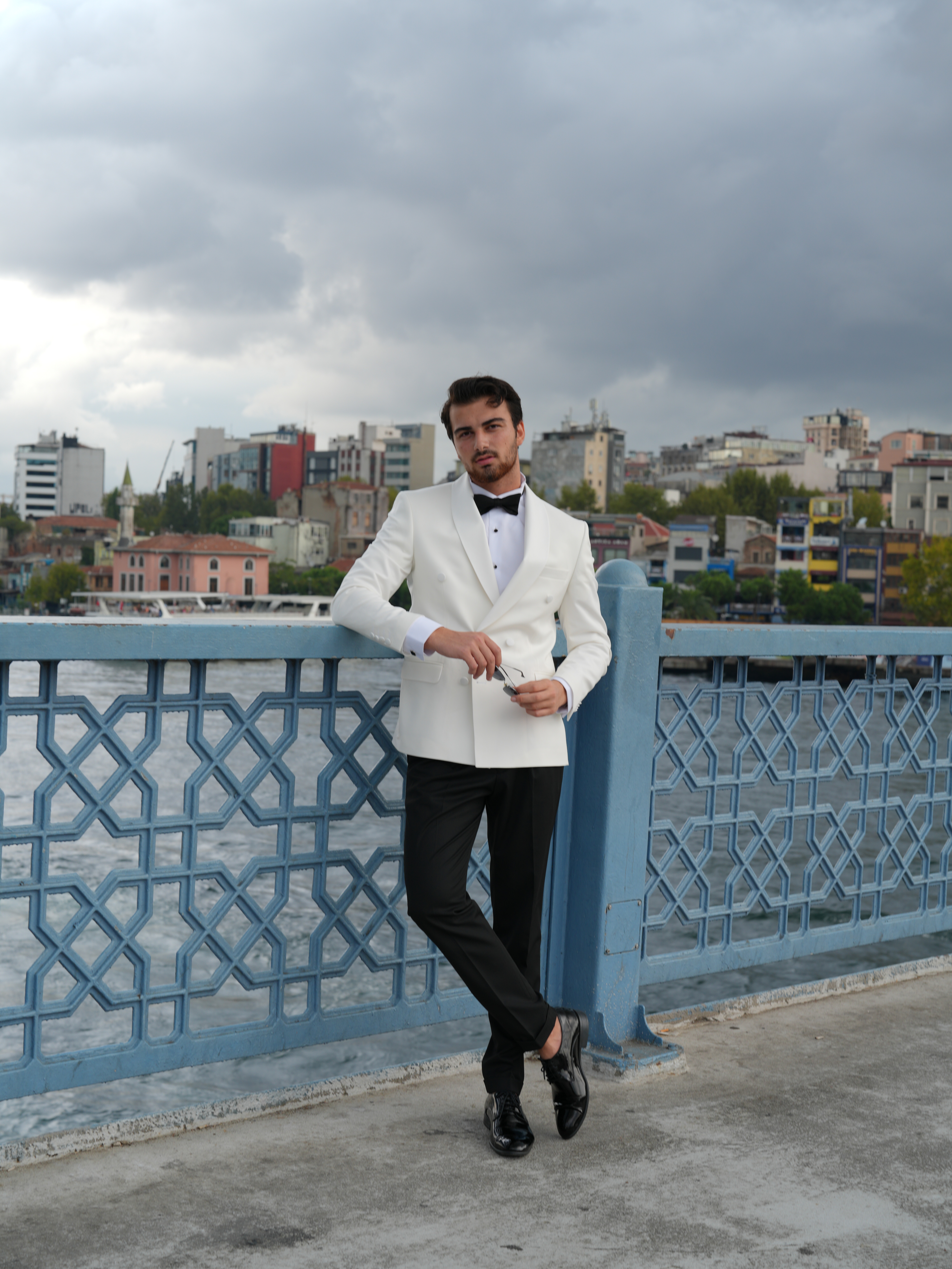 Pantaloni da giacca da sposo con risvolto scialle e doppiopetto stile italiano slim fit da uomo premium - Papillon - Bianco