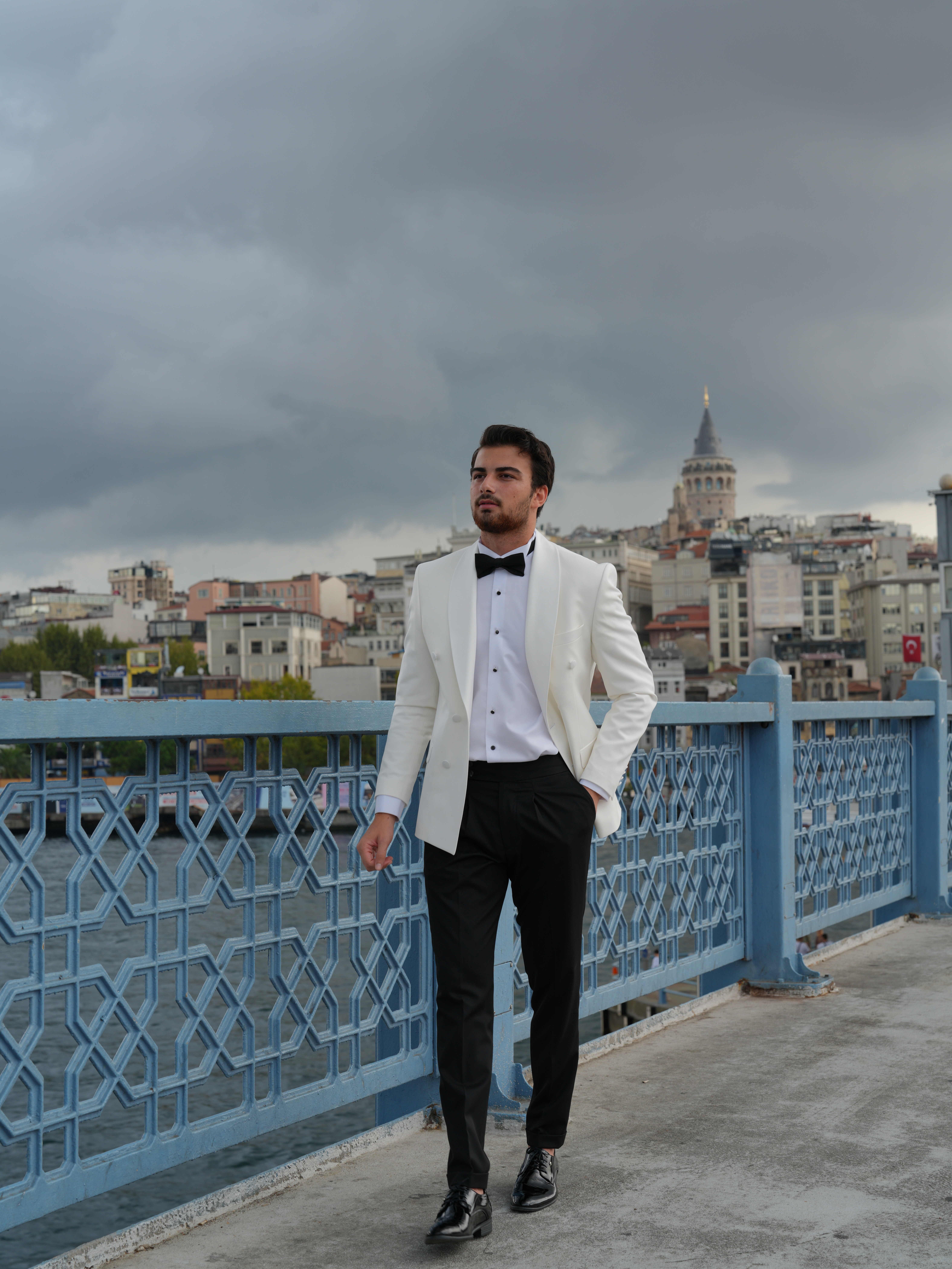 Pantaloni da giacca da sposo con risvolto scialle e doppiopetto stile italiano slim fit da uomo premium - Papillon - Bianco