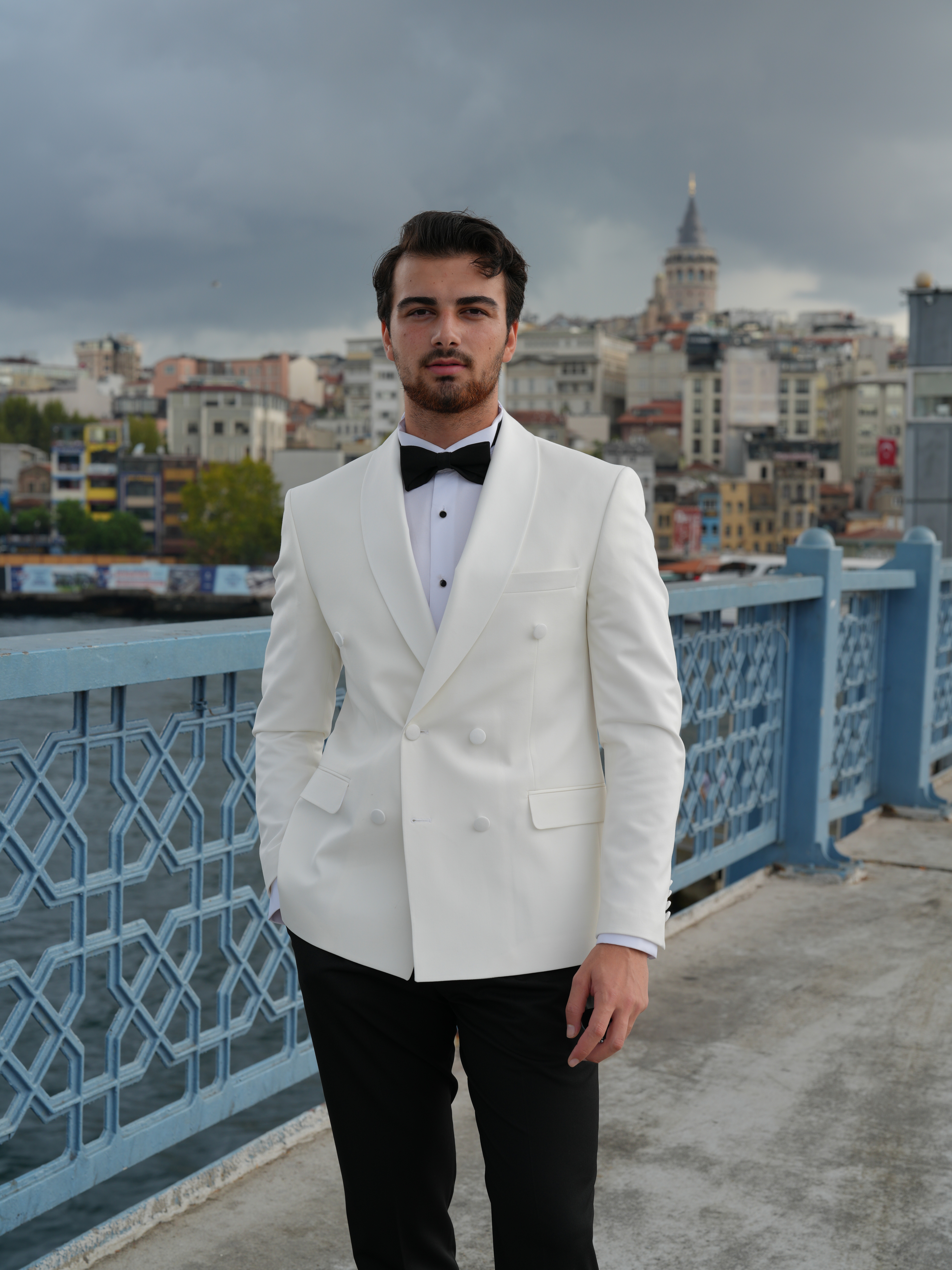 Pantaloni da giacca da sposo con risvolto scialle e doppiopetto stile italiano slim fit da uomo premium - Papillon - Bianco