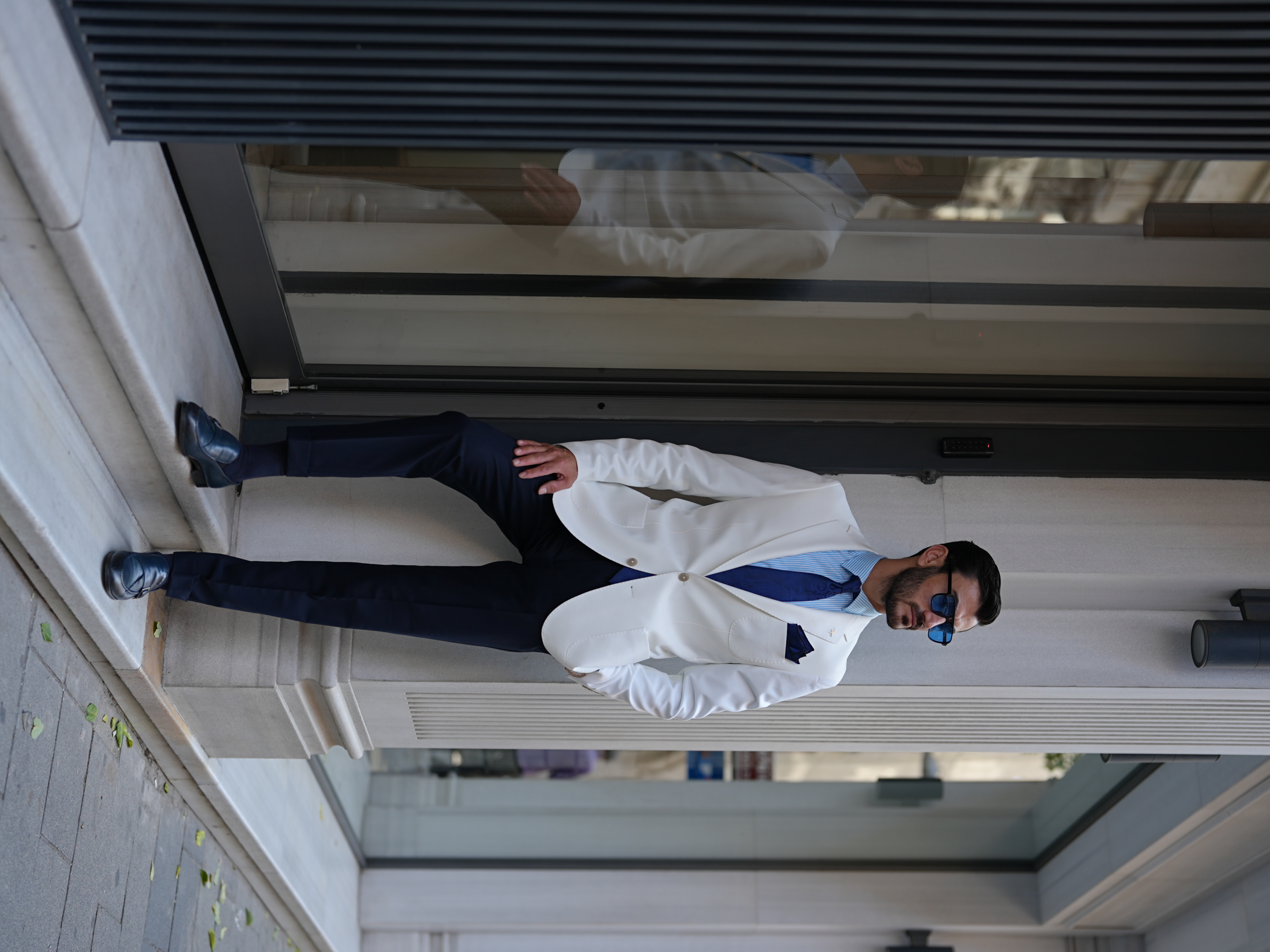 Premium Erkek Slim Fit İtalyan Stil Mono Yaka Torba Cepli Punto Dikişli Astarsız Ceket - Beyaz