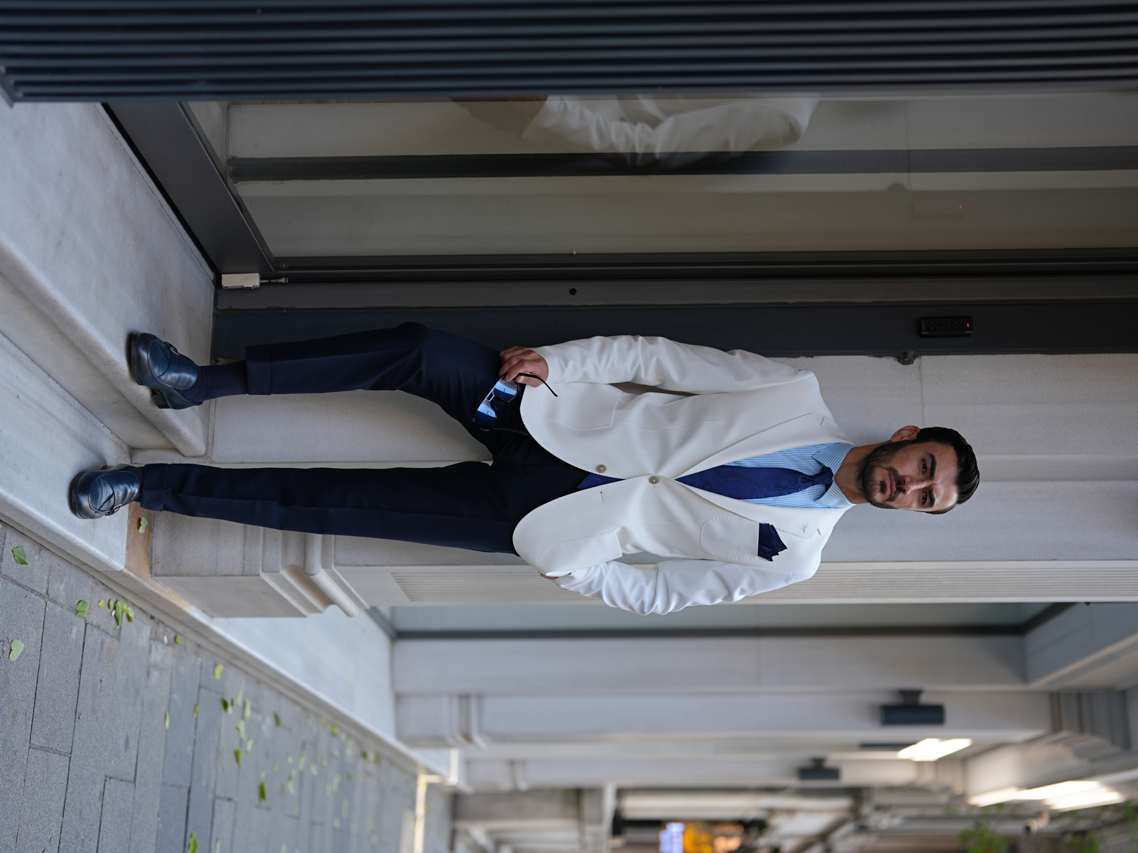 Premium Erkek Slim Fit İtalyan Stil Mono Yaka Torba Cepli Punto Dikişli Astarsız Ceket - Beyaz