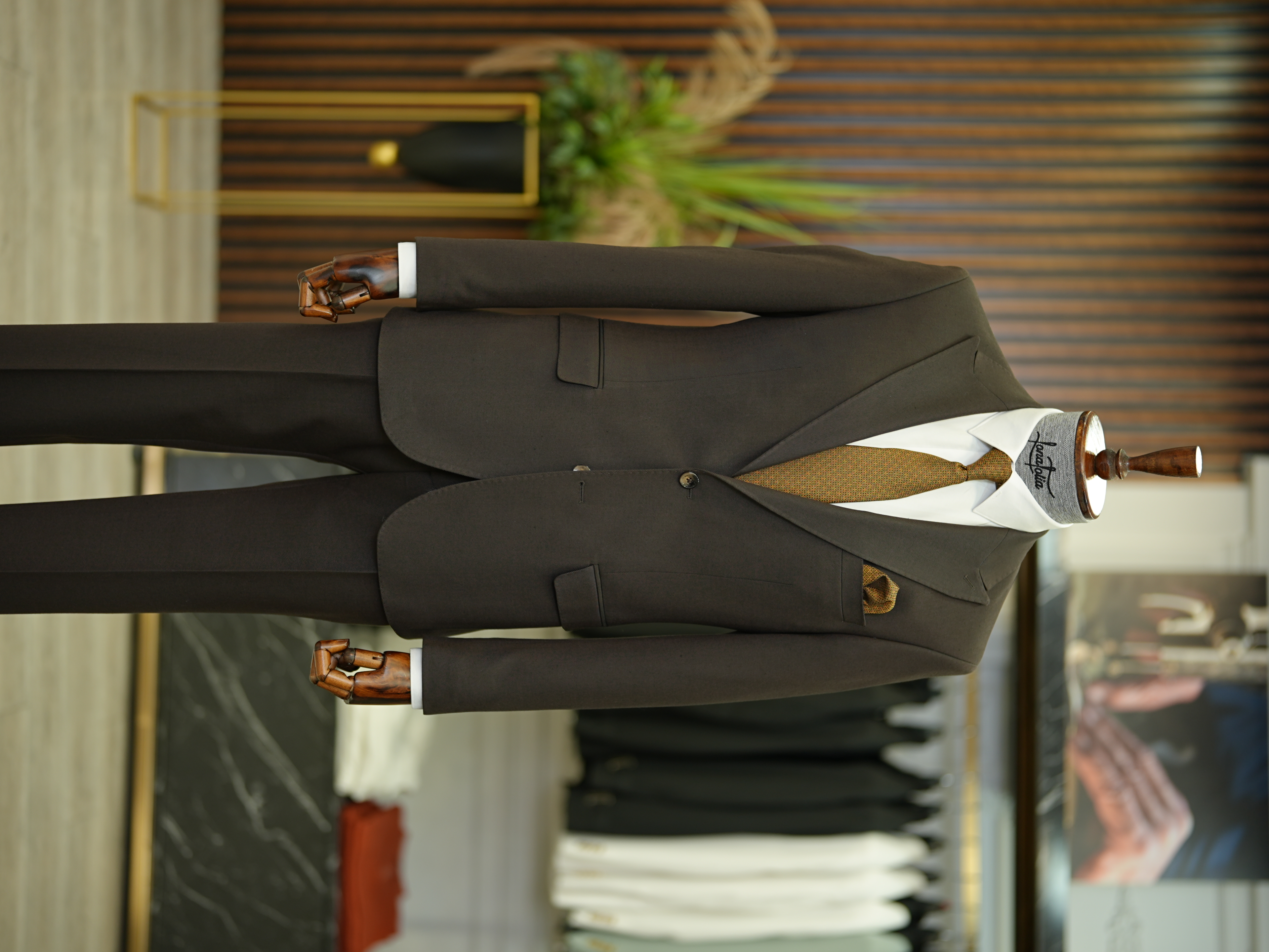 Pantaloni da giacca da abito premium slim fit in stile italiano con cucitura a punto e mezza fodera - Marrone amaro
