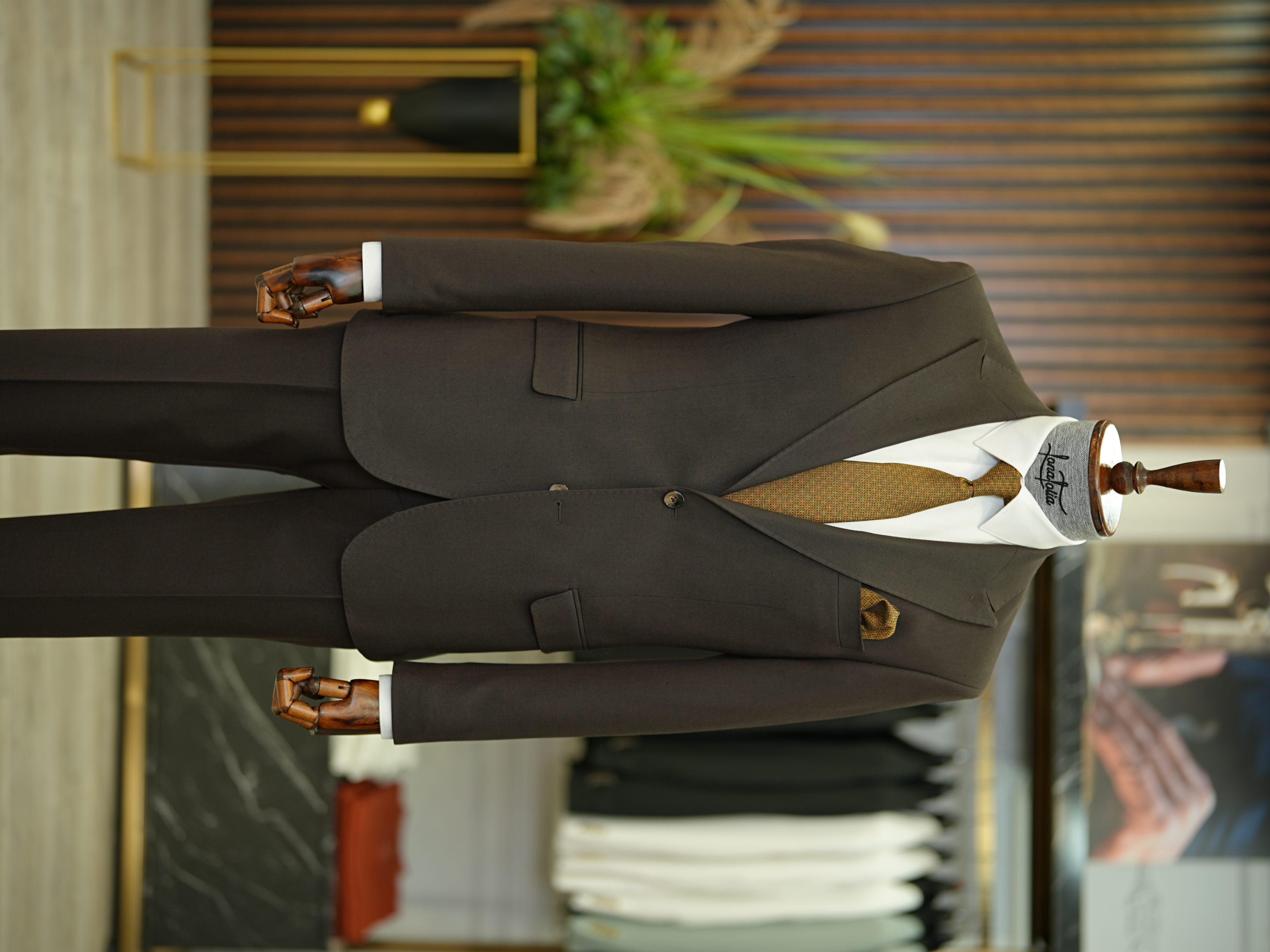 Pantaloni da giacca da abito premium slim fit in stile italiano con cucitura a punto e mezza fodera - Marrone amaro