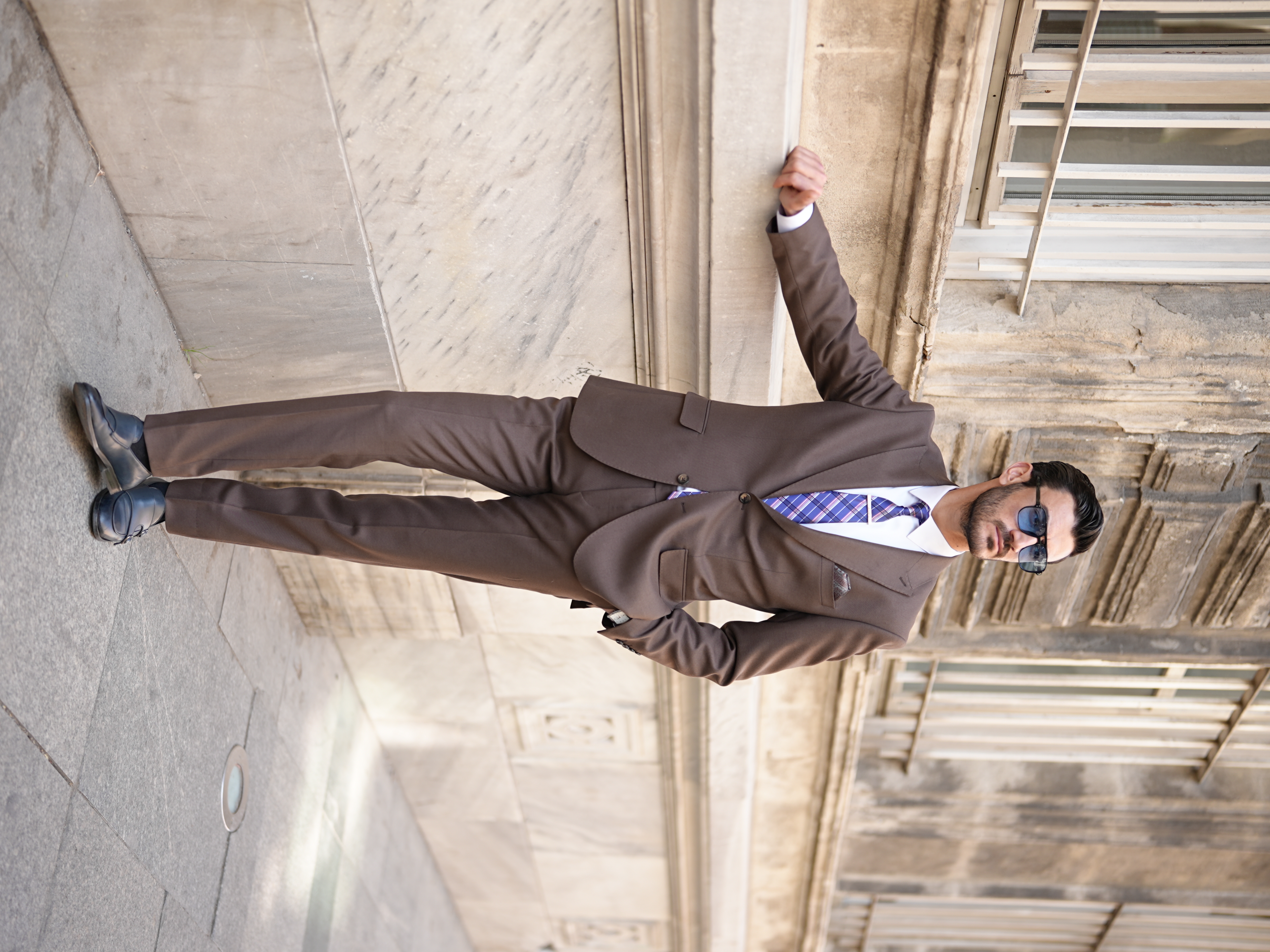 Pantaloni da giacca da abito semifoderati con cucitura a punto stile italiano slim fit premium da uomo - Marrone