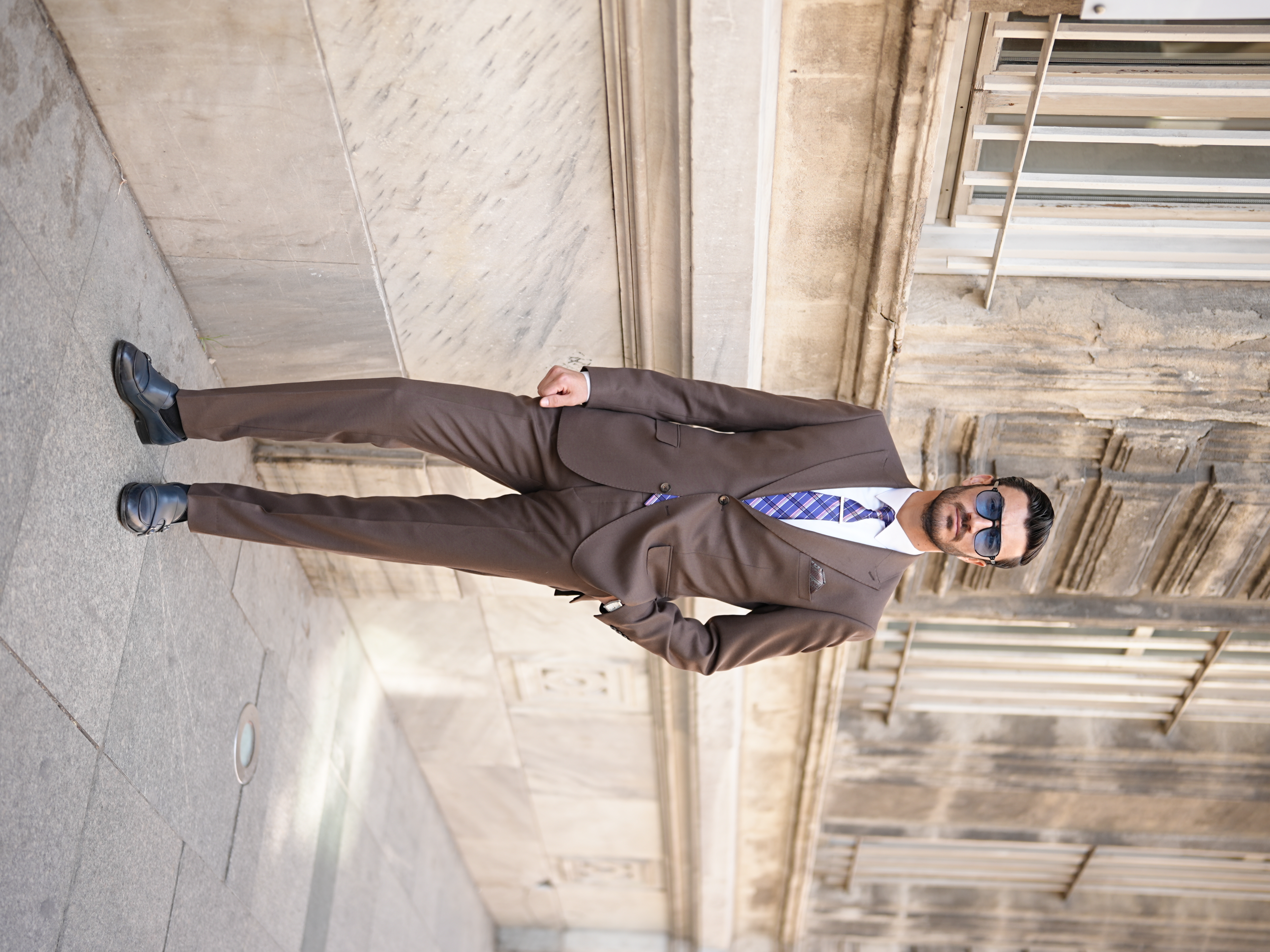 Pantaloni da giacca da abito semifoderati con cucitura a punto stile italiano slim fit premium da uomo - Marrone