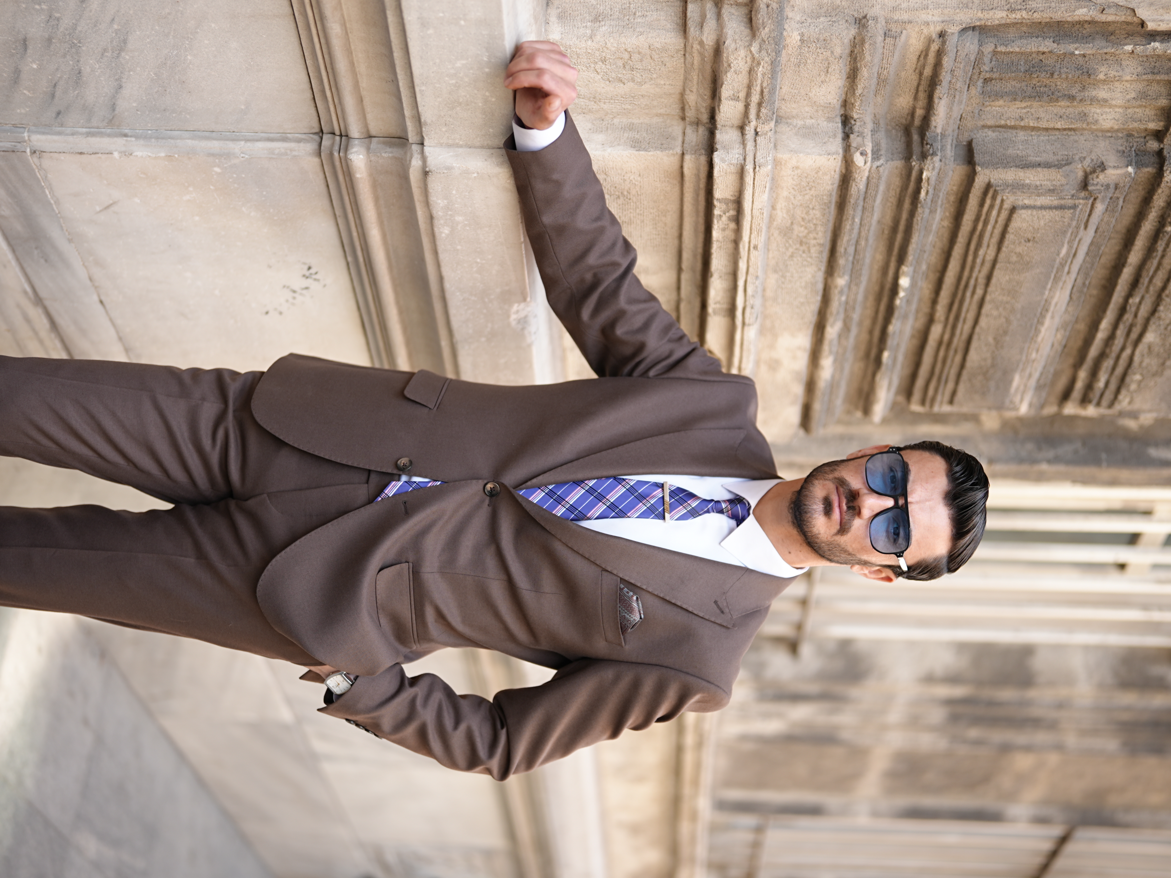 Pantaloni da giacca da abito semifoderati con cucitura a punto stile italiano slim fit premium da uomo - Marrone