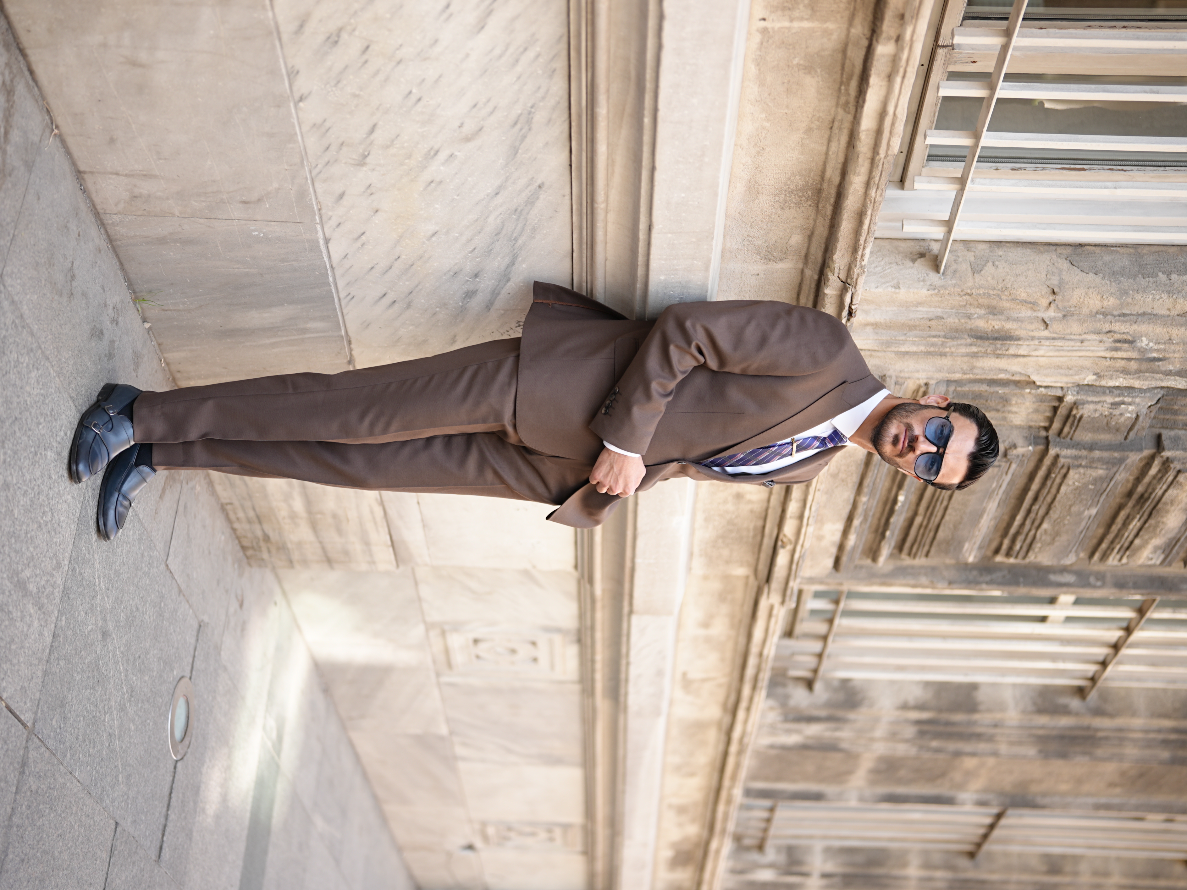 Pantaloni da giacca da abito semifoderati con cucitura a punto stile italiano slim fit premium da uomo - Marrone