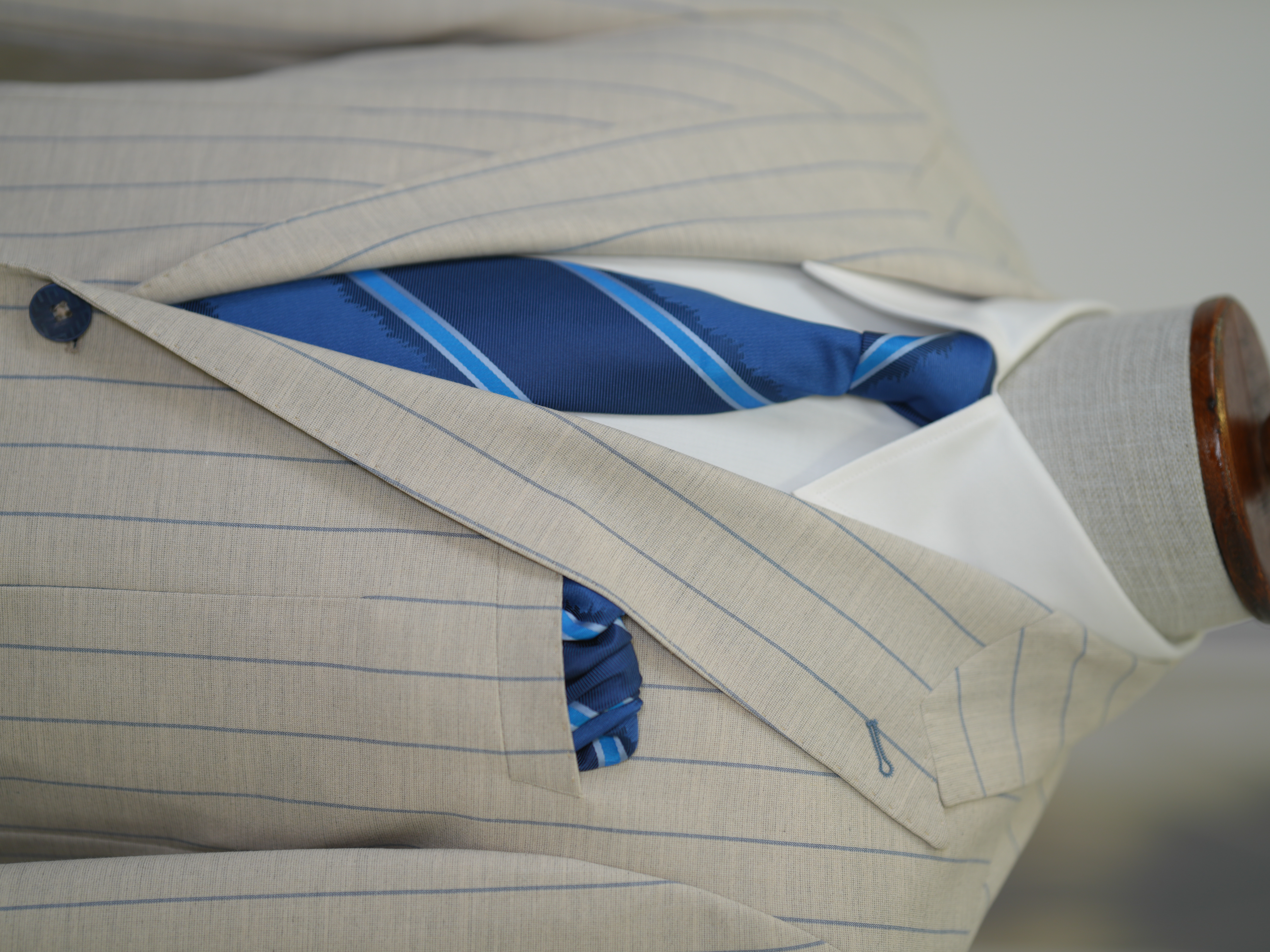 Premium Erkek Slim Fit İtalyan Stil Torba Cepli Punto Dikişli Astarsız Çizgili  Ceket-Krem