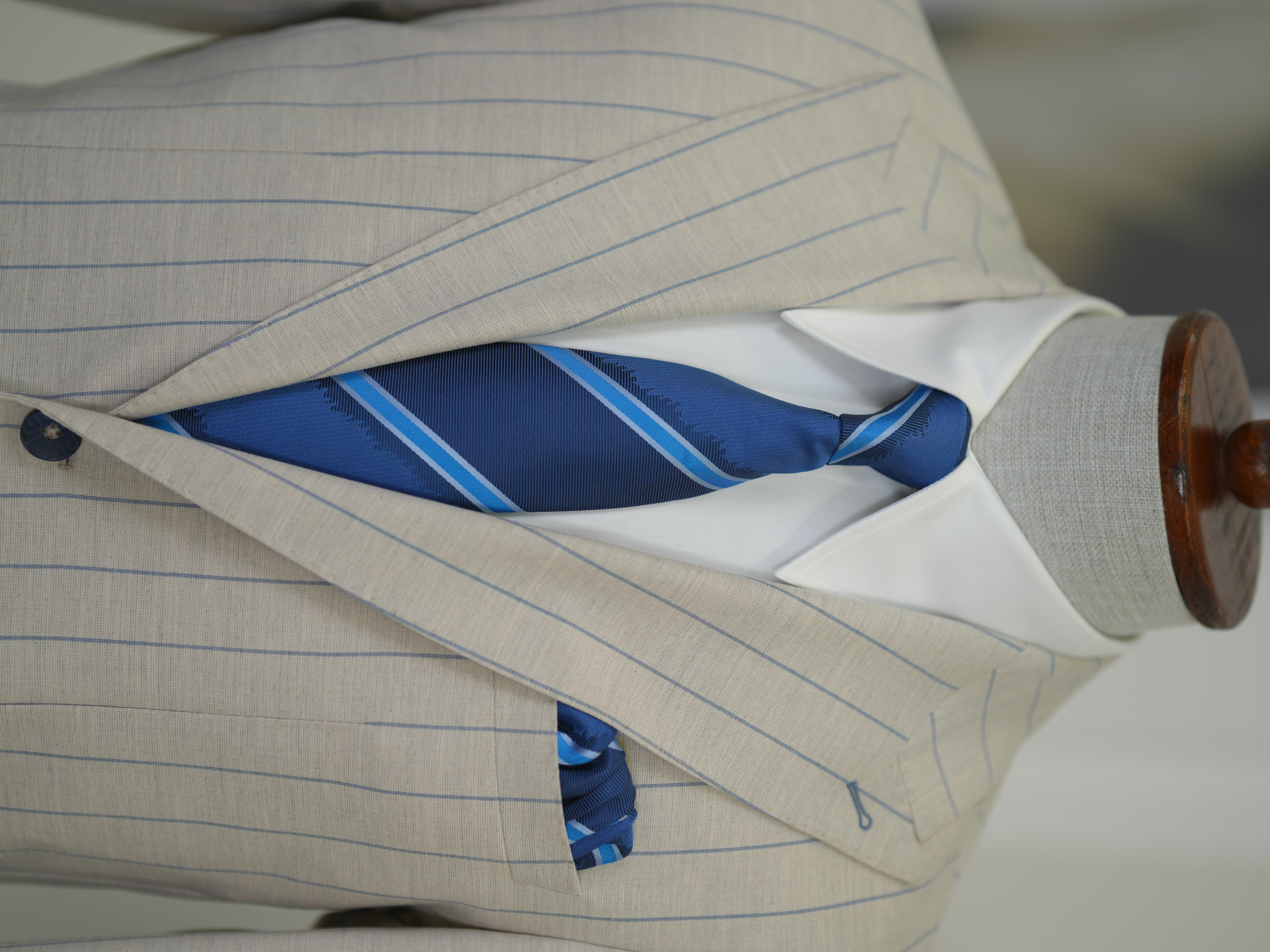 Premium Erkek Slim Fit İtalyan Stil Torba Cepli Punto Dikişli Astarsız Çizgili  Ceket-Krem
