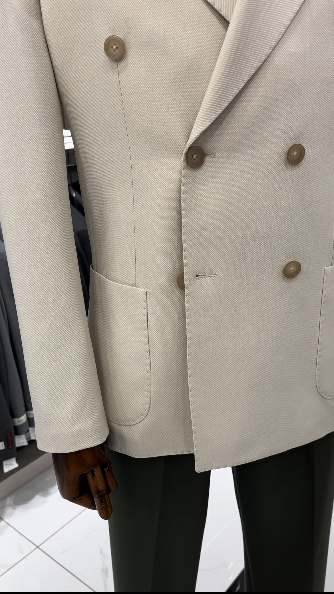 Premium Erkek Slim Fit İtalyan Stil Torba Cepli Punto Dikişli Astarsız Kruvaze Ceket-Bej