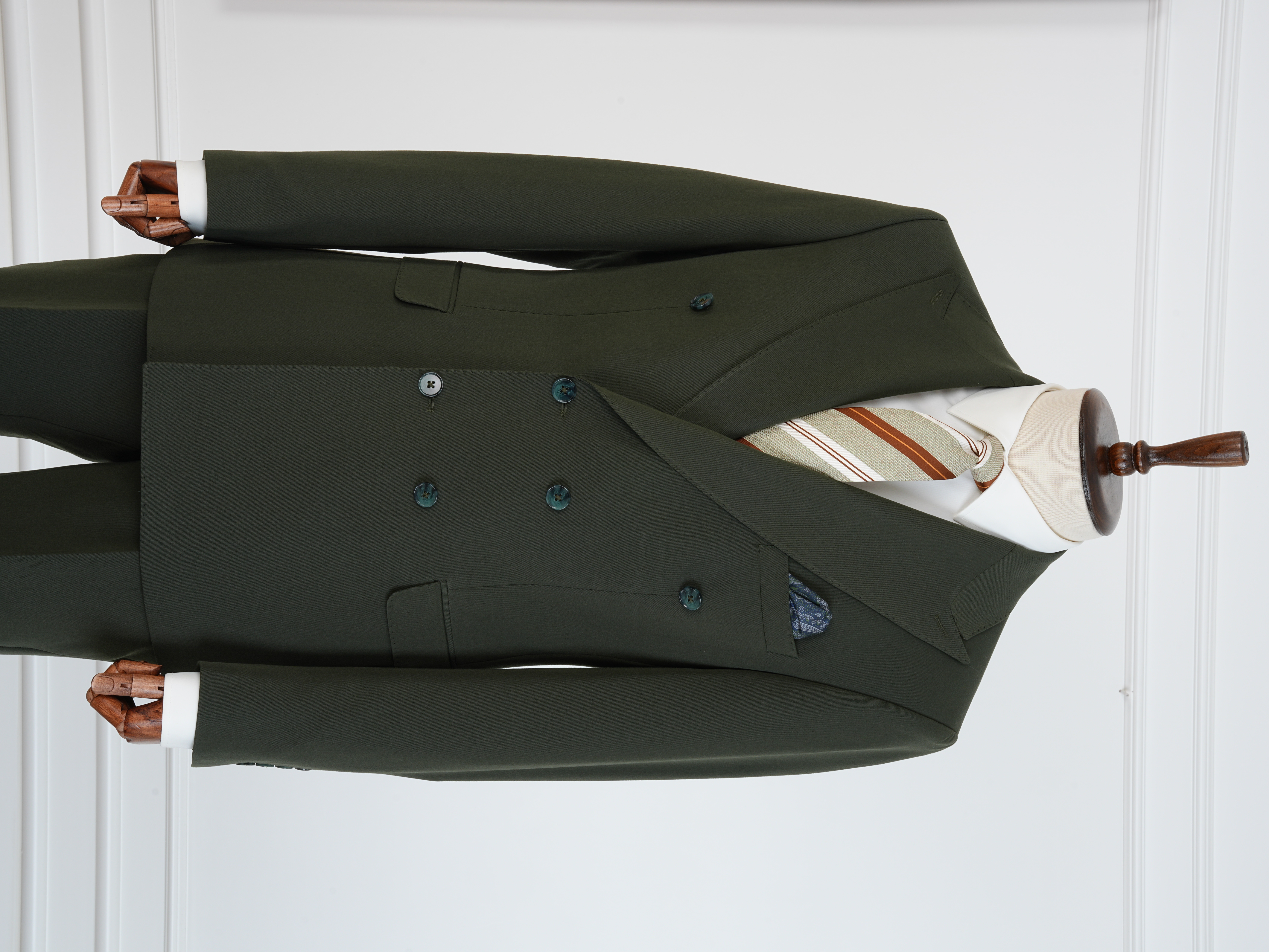 Premium Erkek Slim Fit İtalyan Stil Yarım Astarlı Kruvaze Takım Elbise - Haki