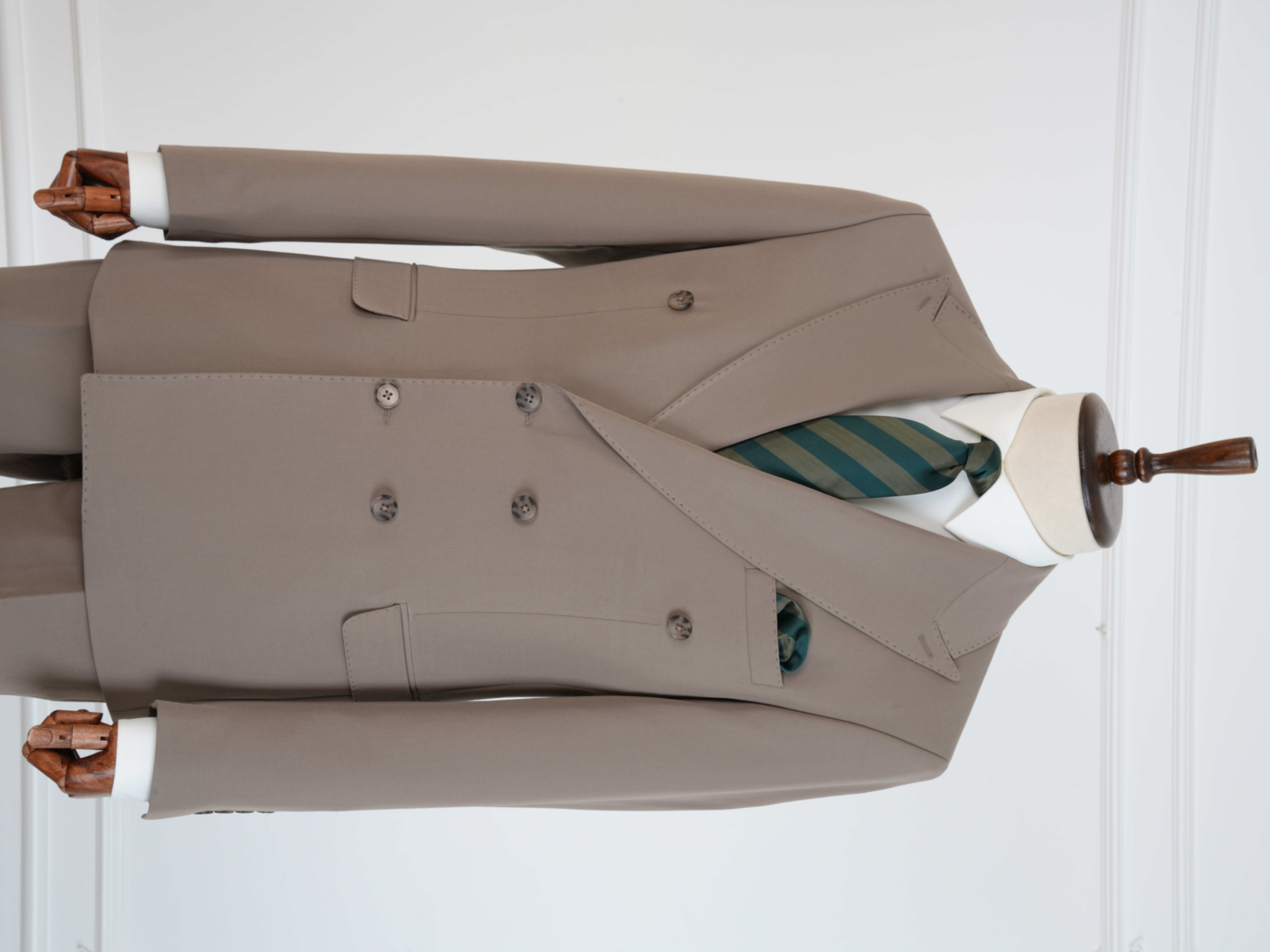 Premium Erkek Slim Fit İtalyan Stil Yarım Astarlı Kruvaze Takım Elbise - Sütlü Kahve