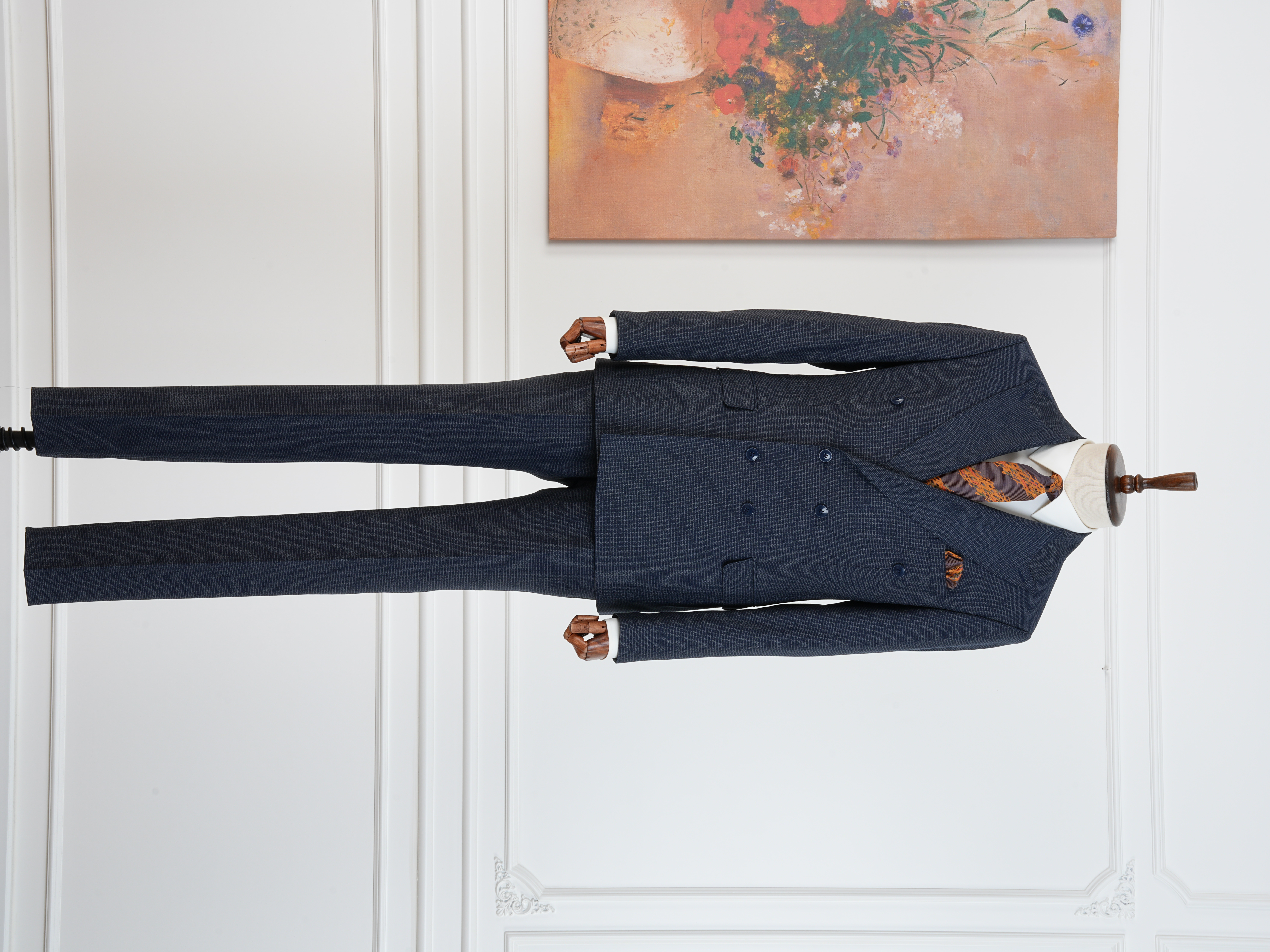 Premium Erkek Slim Fit İtalyan Stil Yarım Astarlı Kırcıllı Kruvaze Takım Elbise - Lacivert