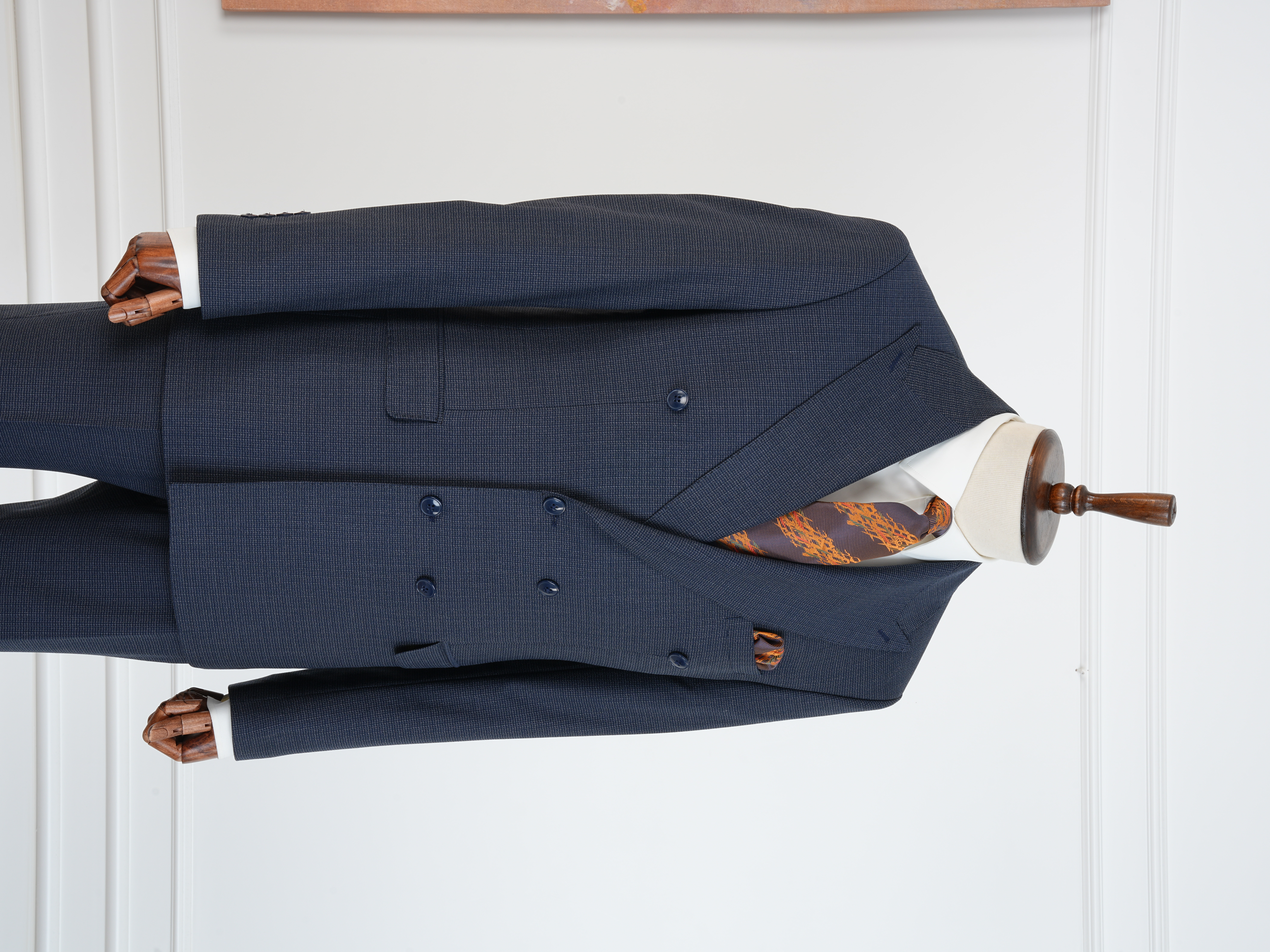 Premium Erkek Slim Fit İtalyan Stil Yarım Astarlı Kırcıllı Kruvaze Takım Elbise - Lacivert