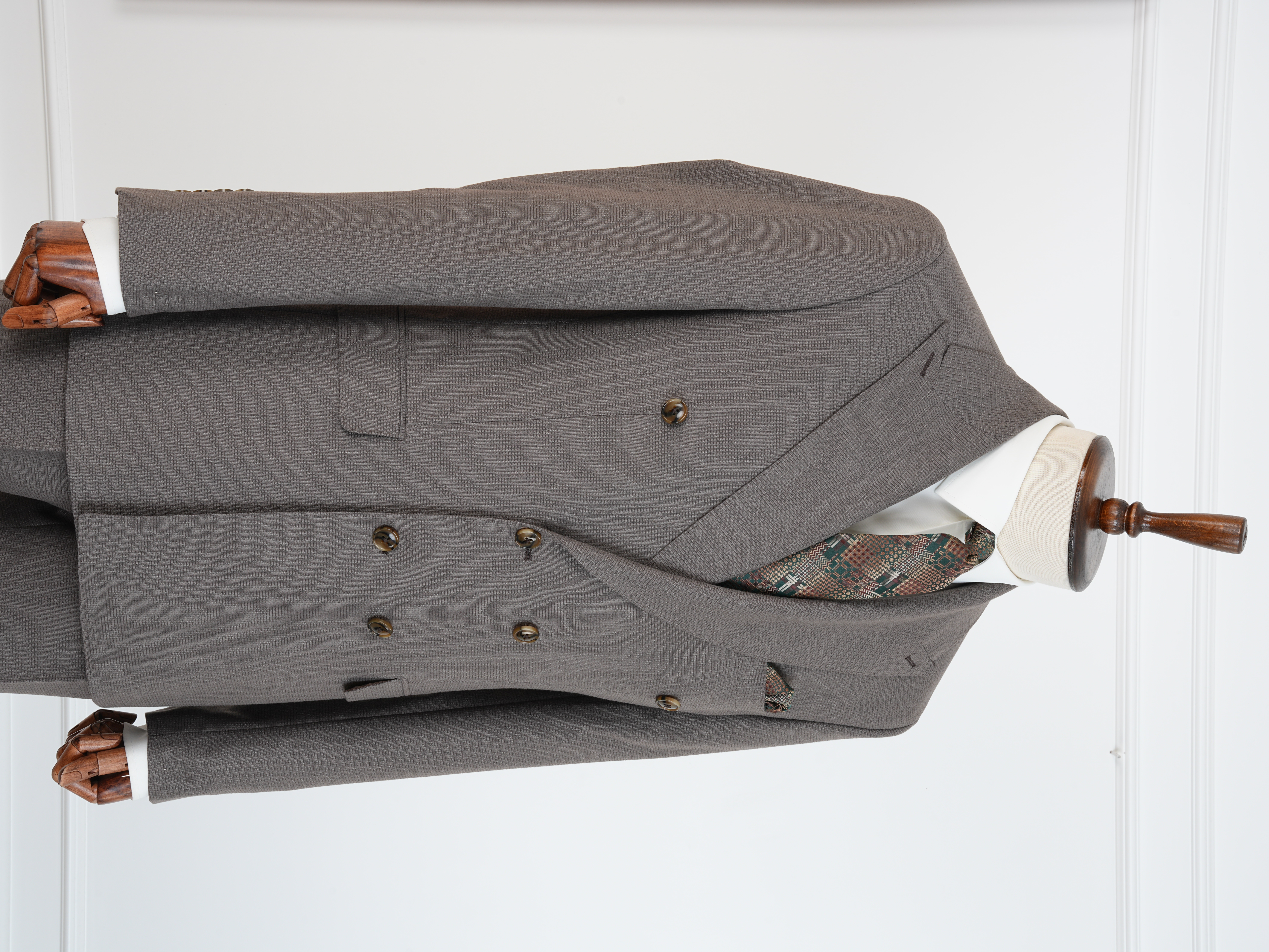 Premium Erkek Slim Fit İtalyan Stil Yarım Astarlı Kırcıllı Kruvaze Takım Elbise - Sütlü Kahve