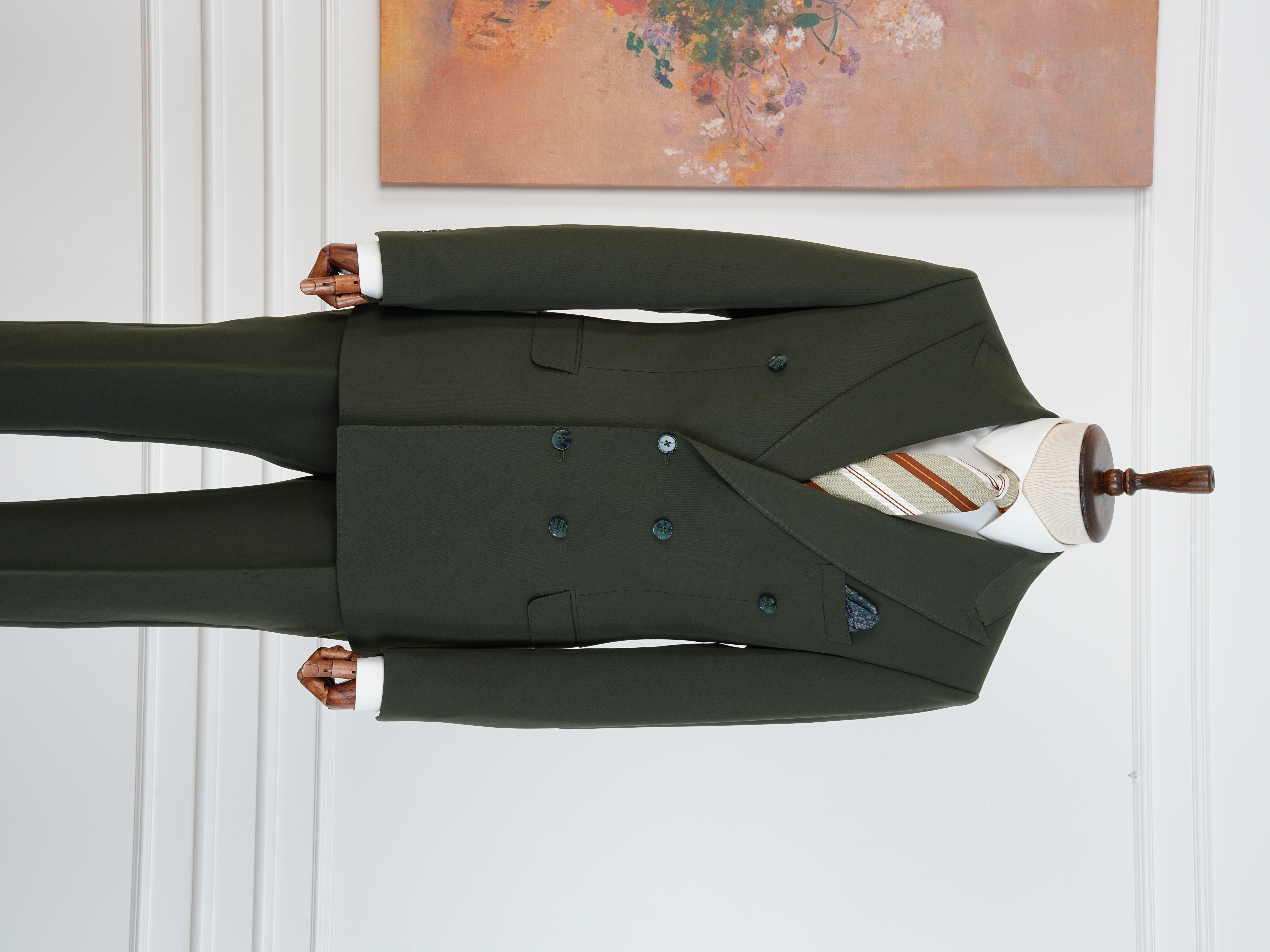 Premium Erkek Slim Fit İtalyan Stil Yarım Astarlı Kruvaze Takım Elbise - Haki