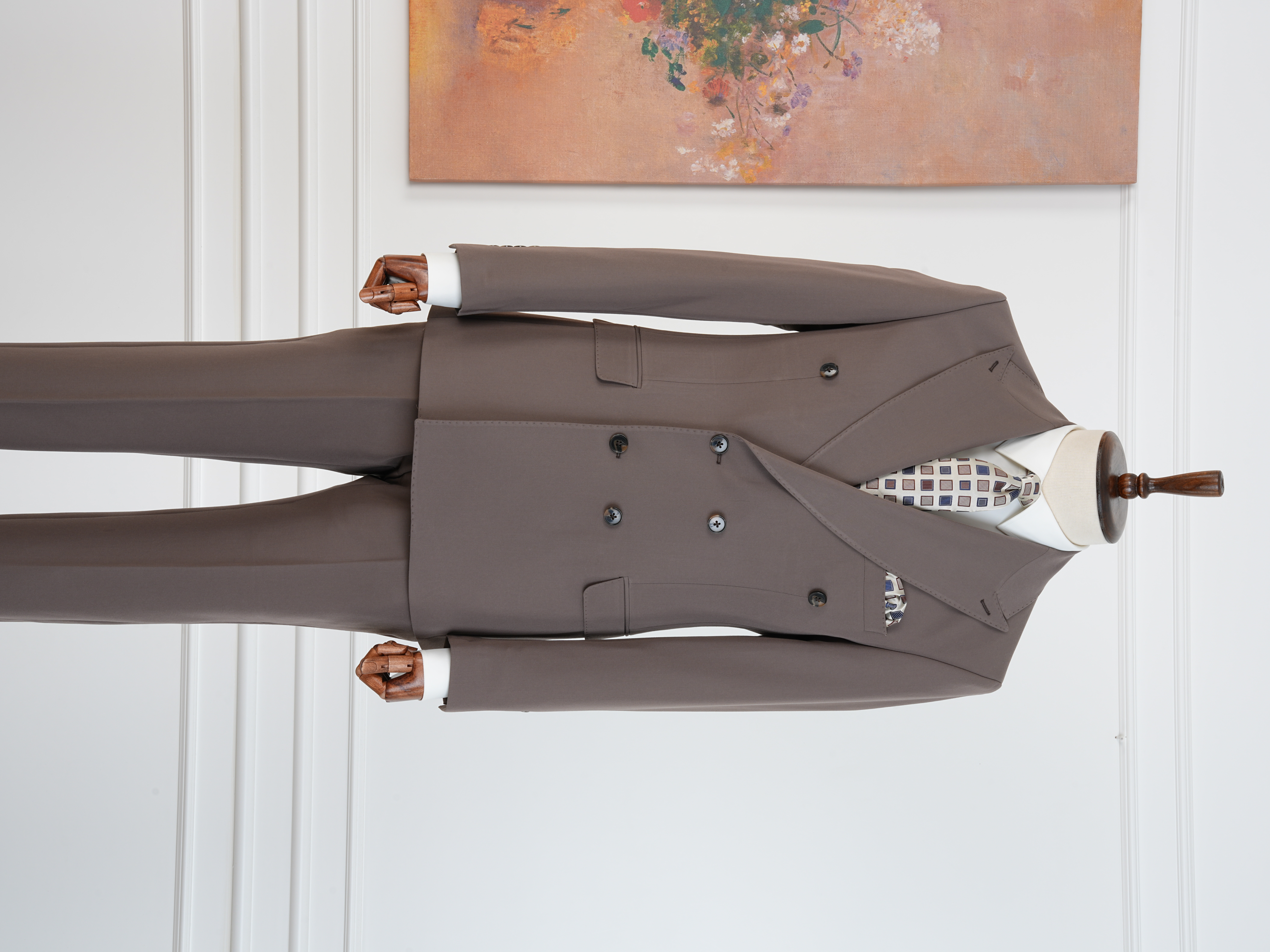 Premium Erkek Slim Fit İtalyan Stil Yarım Astarlı Kruvaze Takım Elbise - Kahve