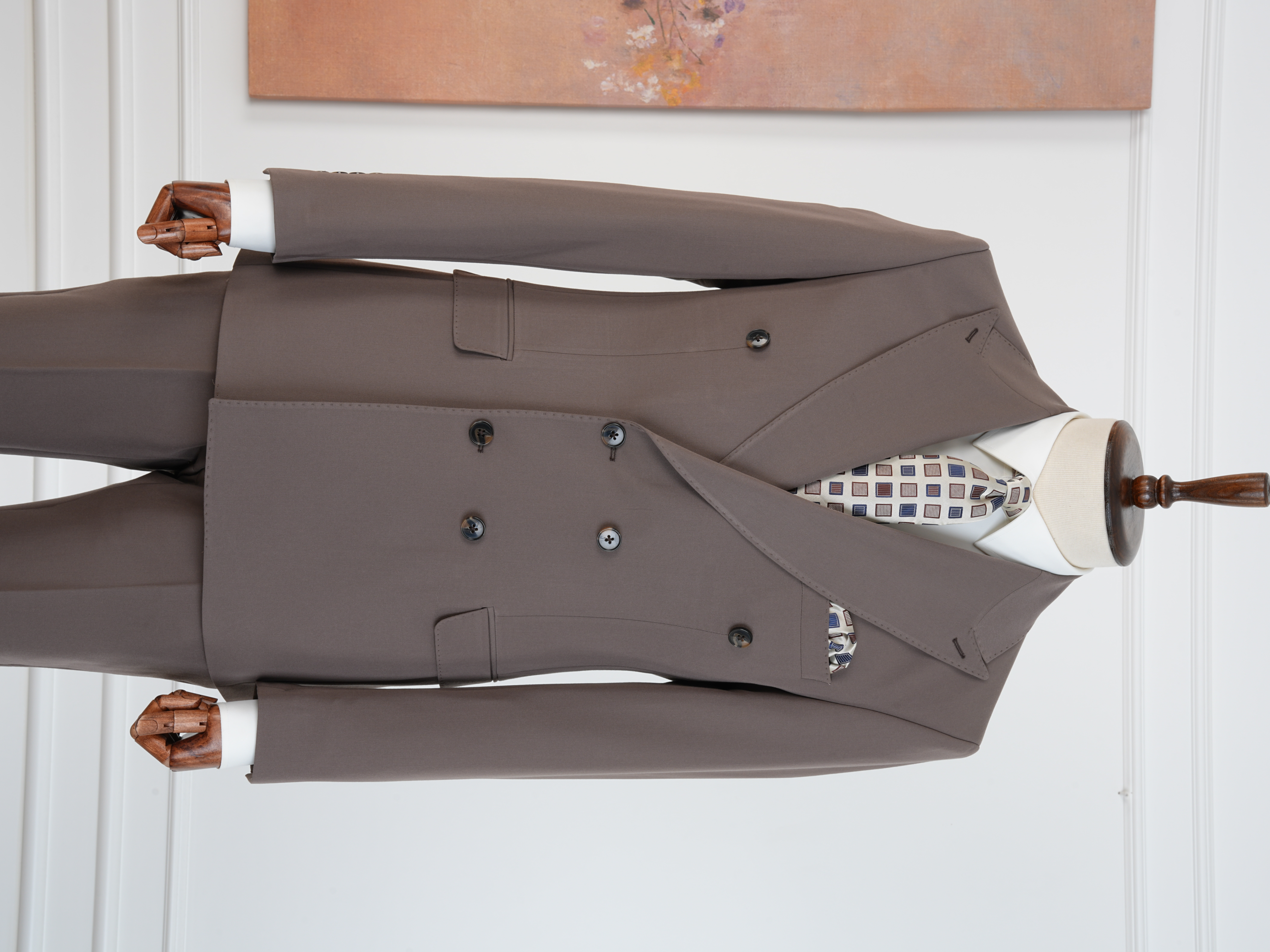 Premium Erkek Slim Fit İtalyan Stil Yarım Astarlı Kruvaze Takım Elbise - Kahve