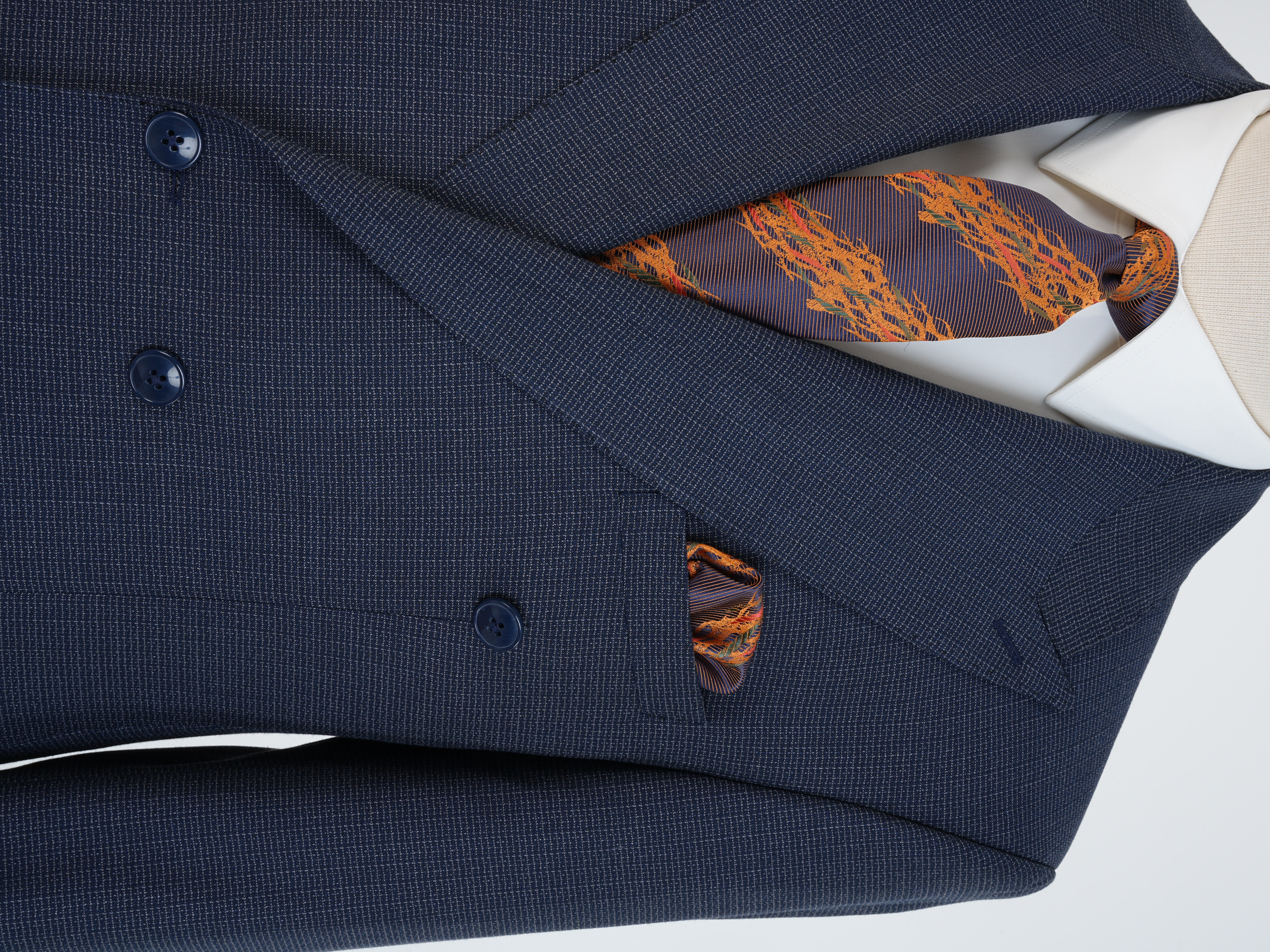 Premium Erkek Slim Fit İtalyan Stil Yarım Astarlı Kırcıllı Kruvaze Takım Elbise - Lacivert