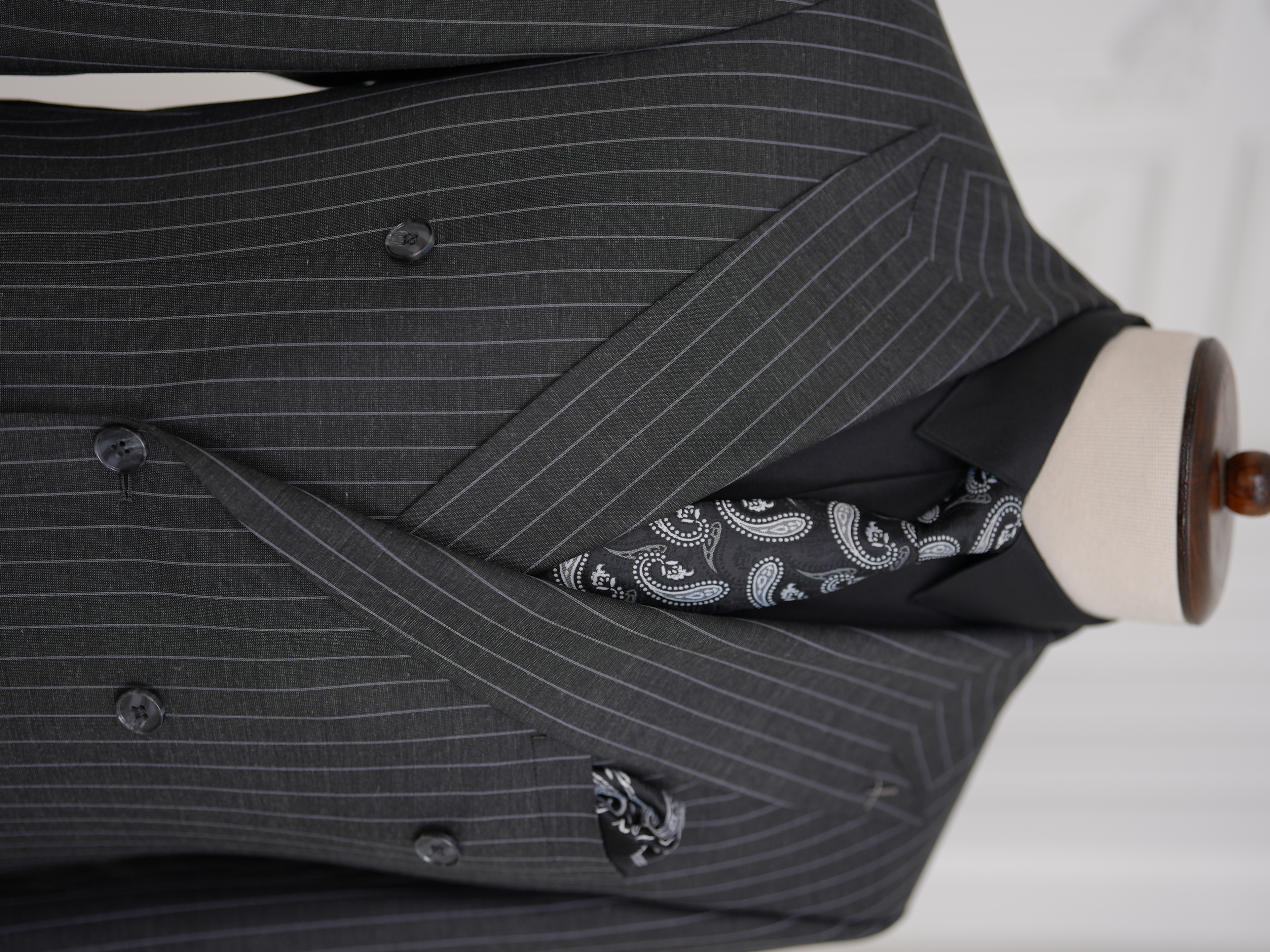 Premium Erkek Slim Fit İtalyan Stil Yarım Astarlı Çizgili Kruvaze Takım Elbise Ceket Pantolon - Antrasit