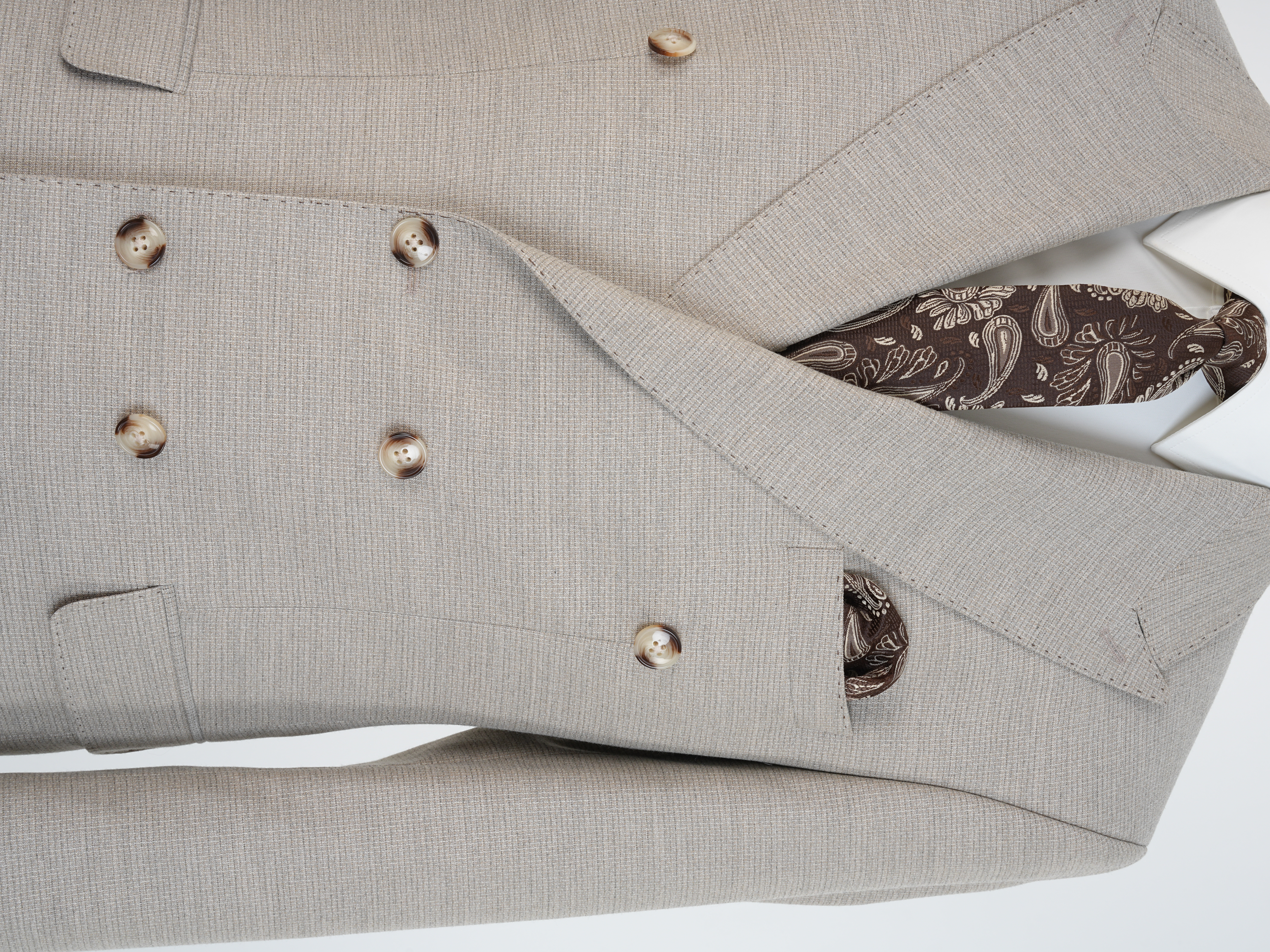 Premium Erkek Slim Fit İtalyan Stil Yarım Astarlı Kırcıllı Kruvaze Takım Elbise - Bej