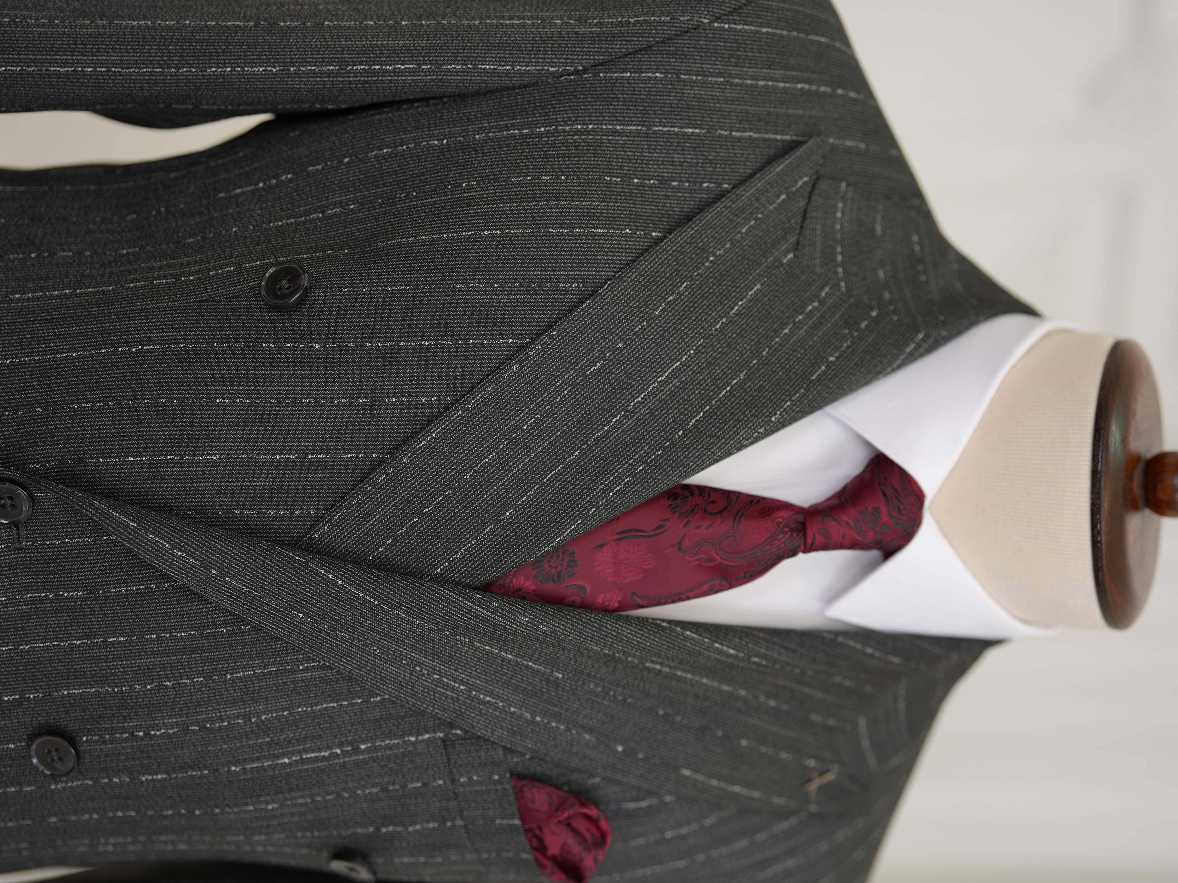 Premium Erkek Slim Fit İtalyan Stil Yarım Astarlı Çizgiliı Kruvaze Takım Elbise Ceket Pantolon - Antrasit