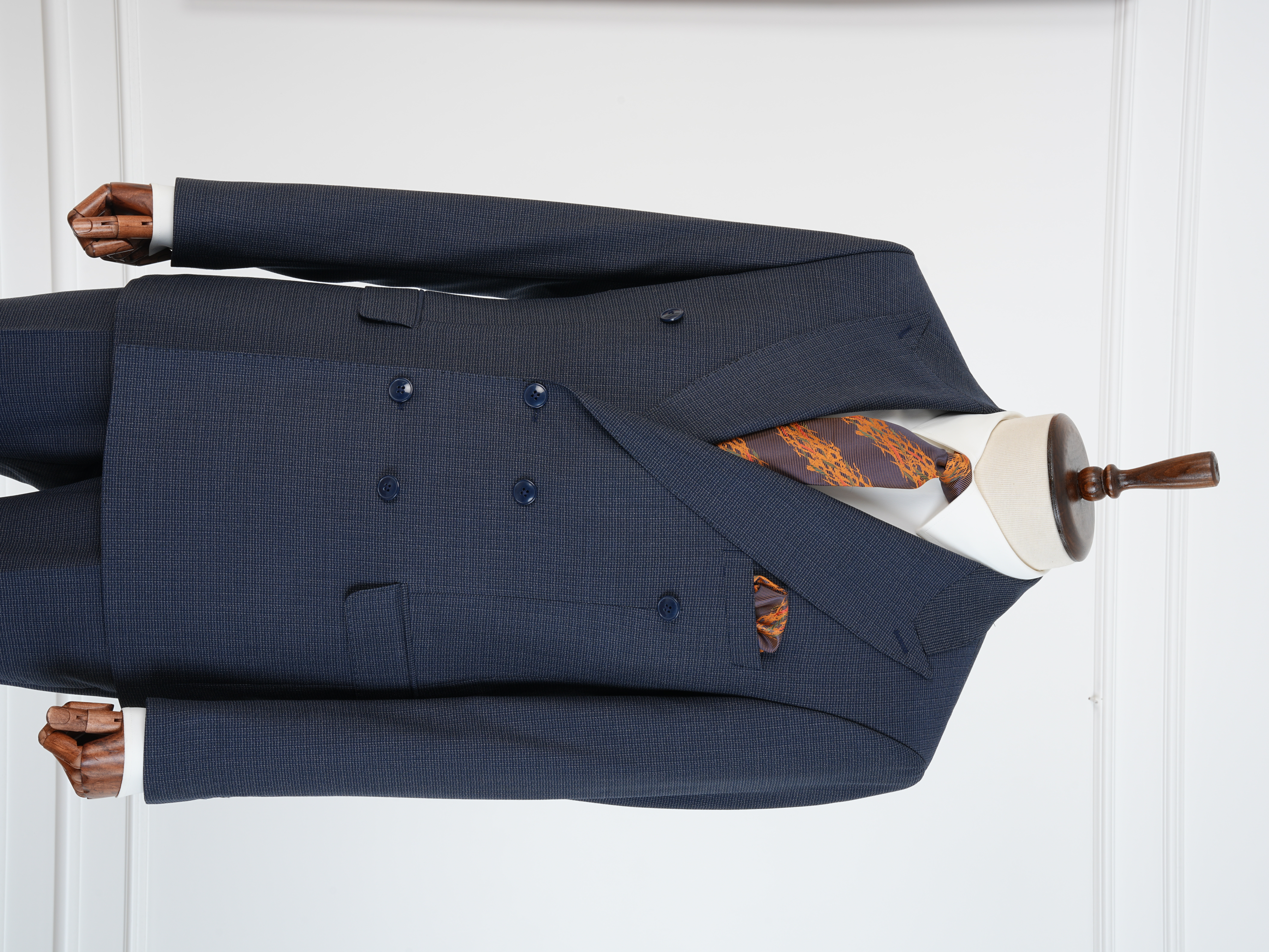 Premium Erkek Slim Fit İtalyan Stil Yarım Astarlı Kırcıllı Kruvaze Takım Elbise - Lacivert