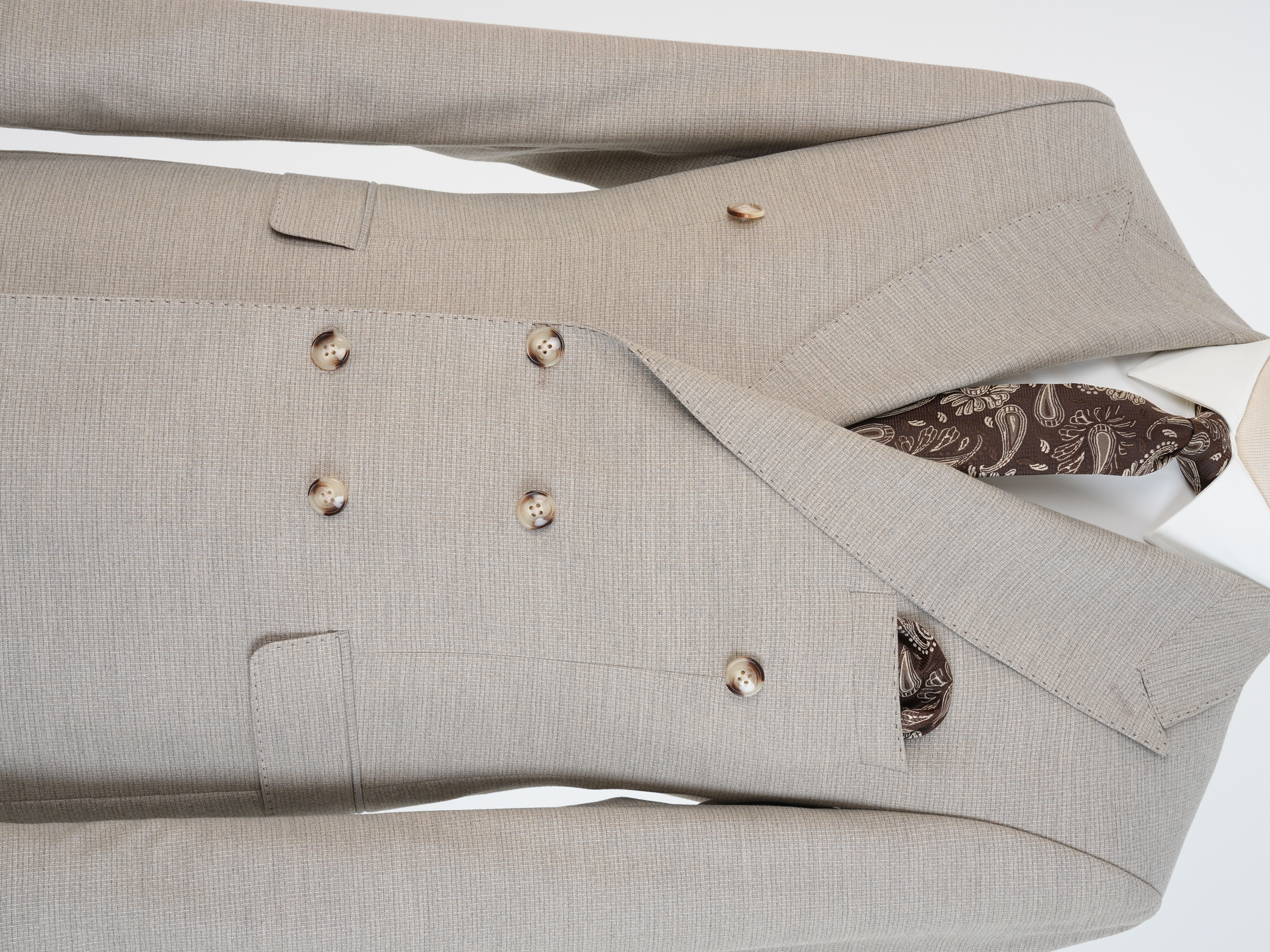 Premium Erkek Slim Fit İtalyan Stil Yarım Astarlı Kırcıllı Kruvaze Takım Elbise - Bej