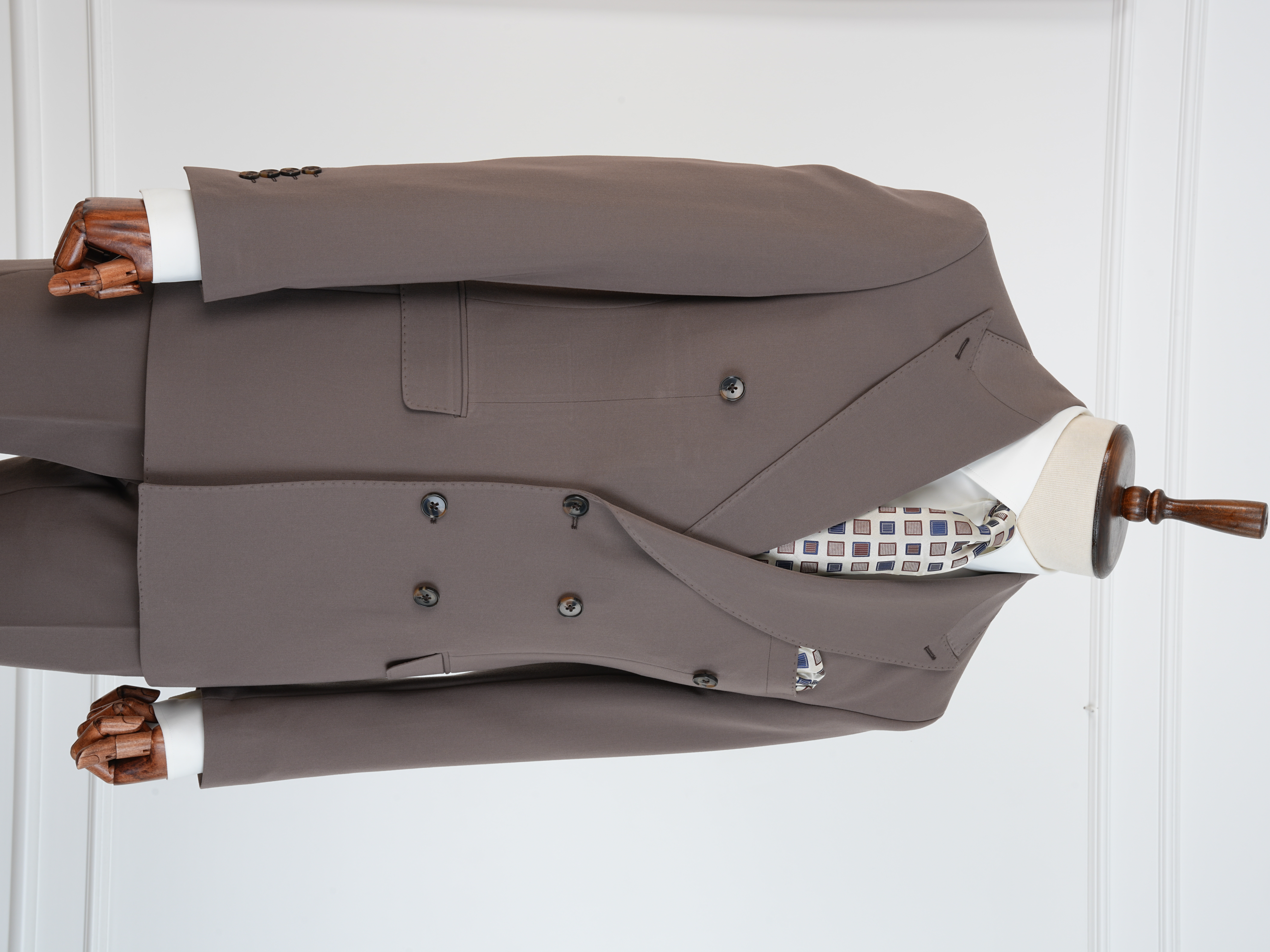 Premium Erkek Slim Fit İtalyan Stil Yarım Astarlı Kruvaze Takım Elbise - Kahve