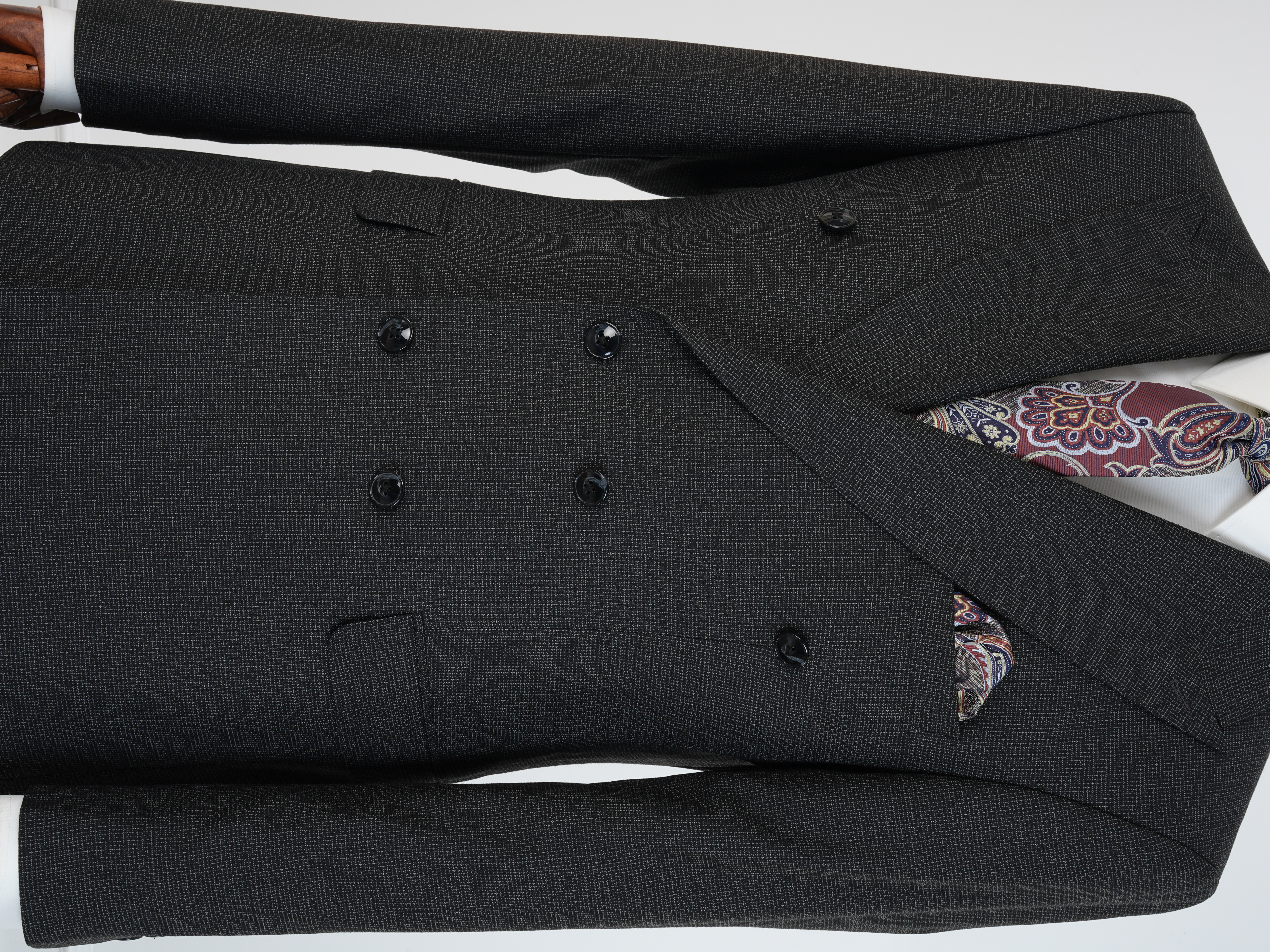 Premium Erkek Slim Fit İtalyan Stil Yarım Astarlı Kırcıllı Kruvaze Takım Elbise - Siyah