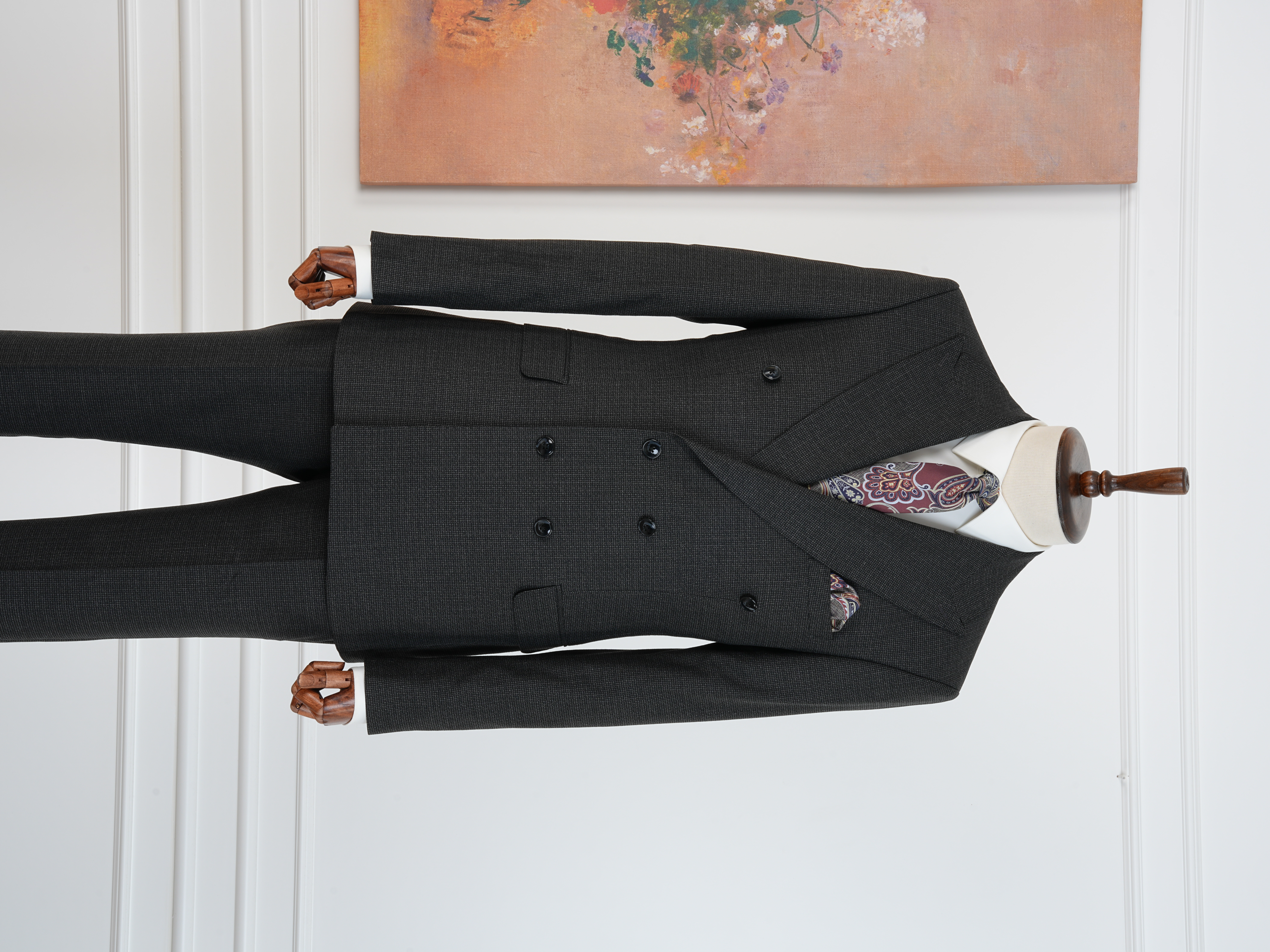 Premium Erkek Slim Fit İtalyan Stil Yarım Astarlı Kırcıllı Kruvaze Takım Elbise - Siyah