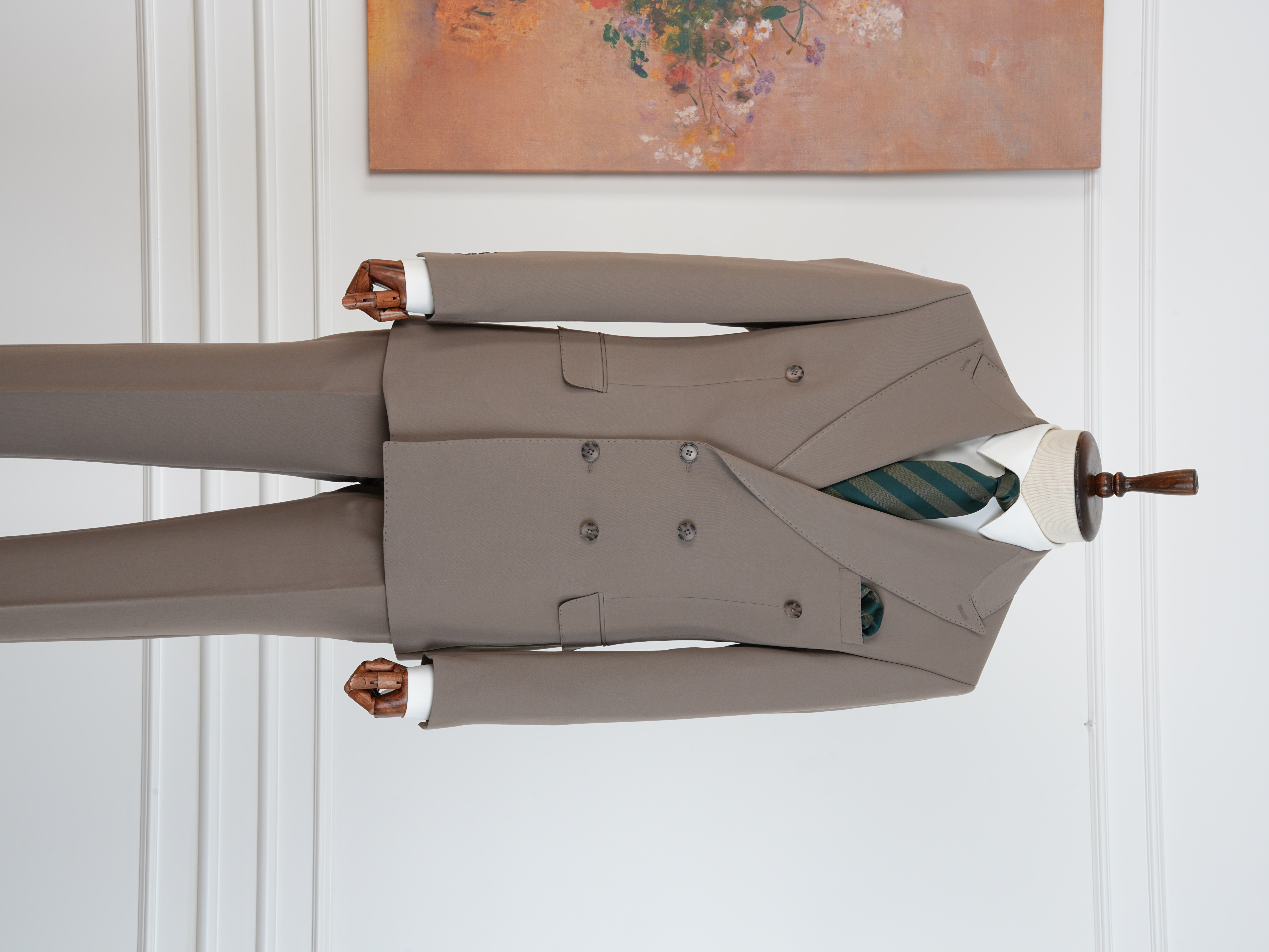 Premium Erkek Slim Fit İtalyan Stil Yarım Astarlı Kruvaze Takım Elbise - Sütlü Kahve