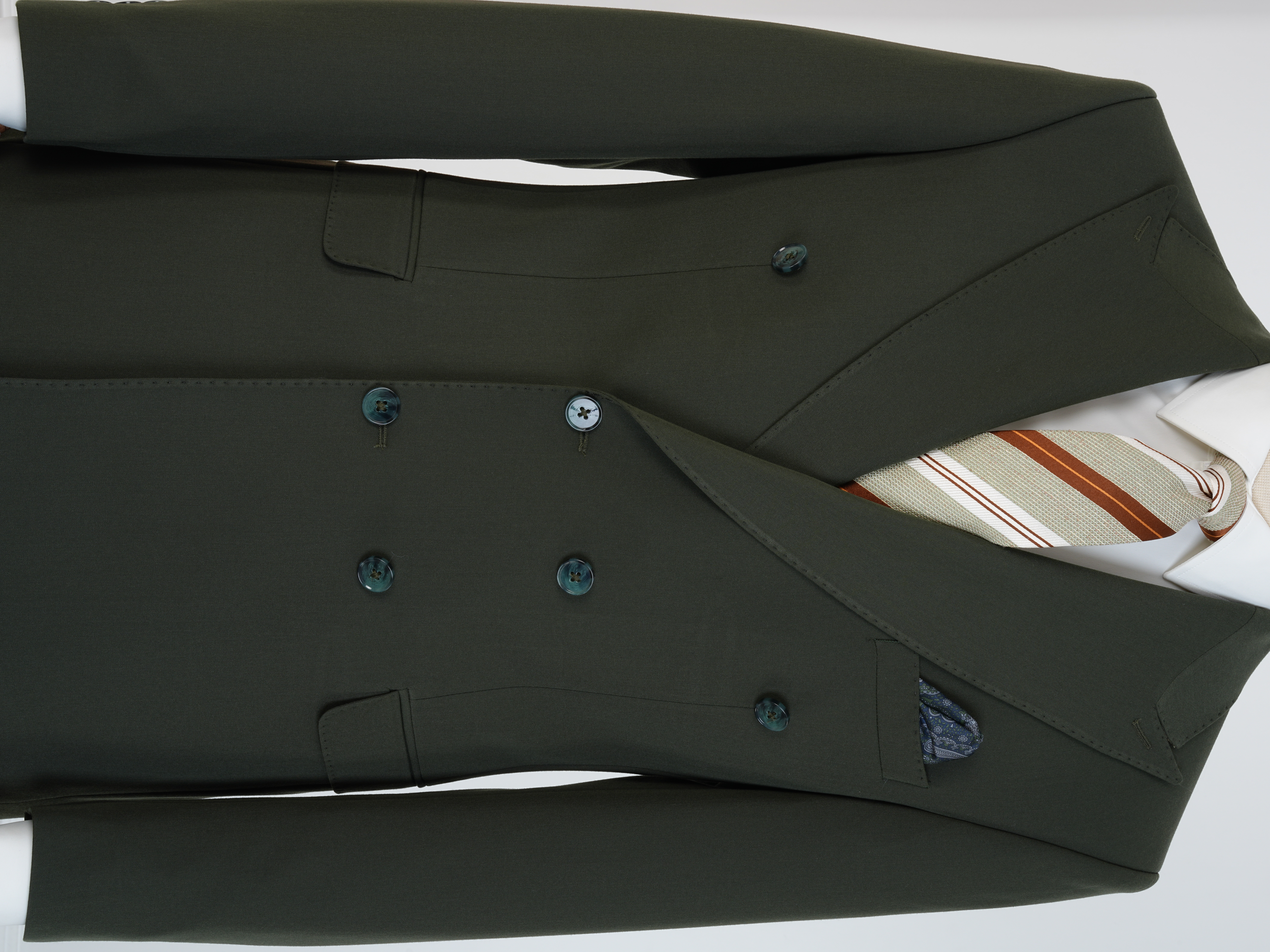 Premium Erkek Slim Fit İtalyan Stil Yarım Astarlı Kruvaze Takım Elbise - Haki