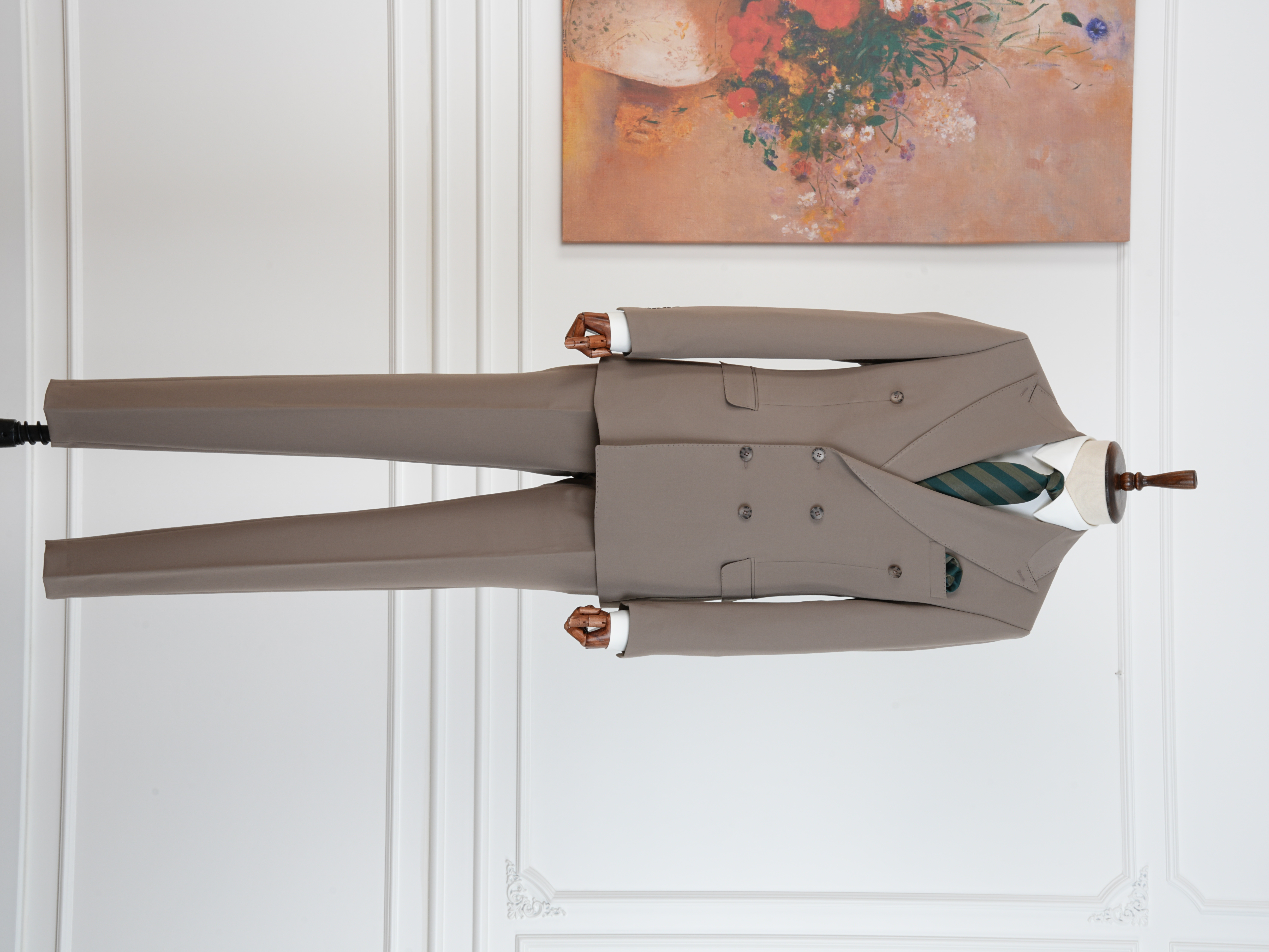 Premium Erkek Slim Fit İtalyan Stil Yarım Astarlı Kruvaze Takım Elbise - Sütlü Kahve