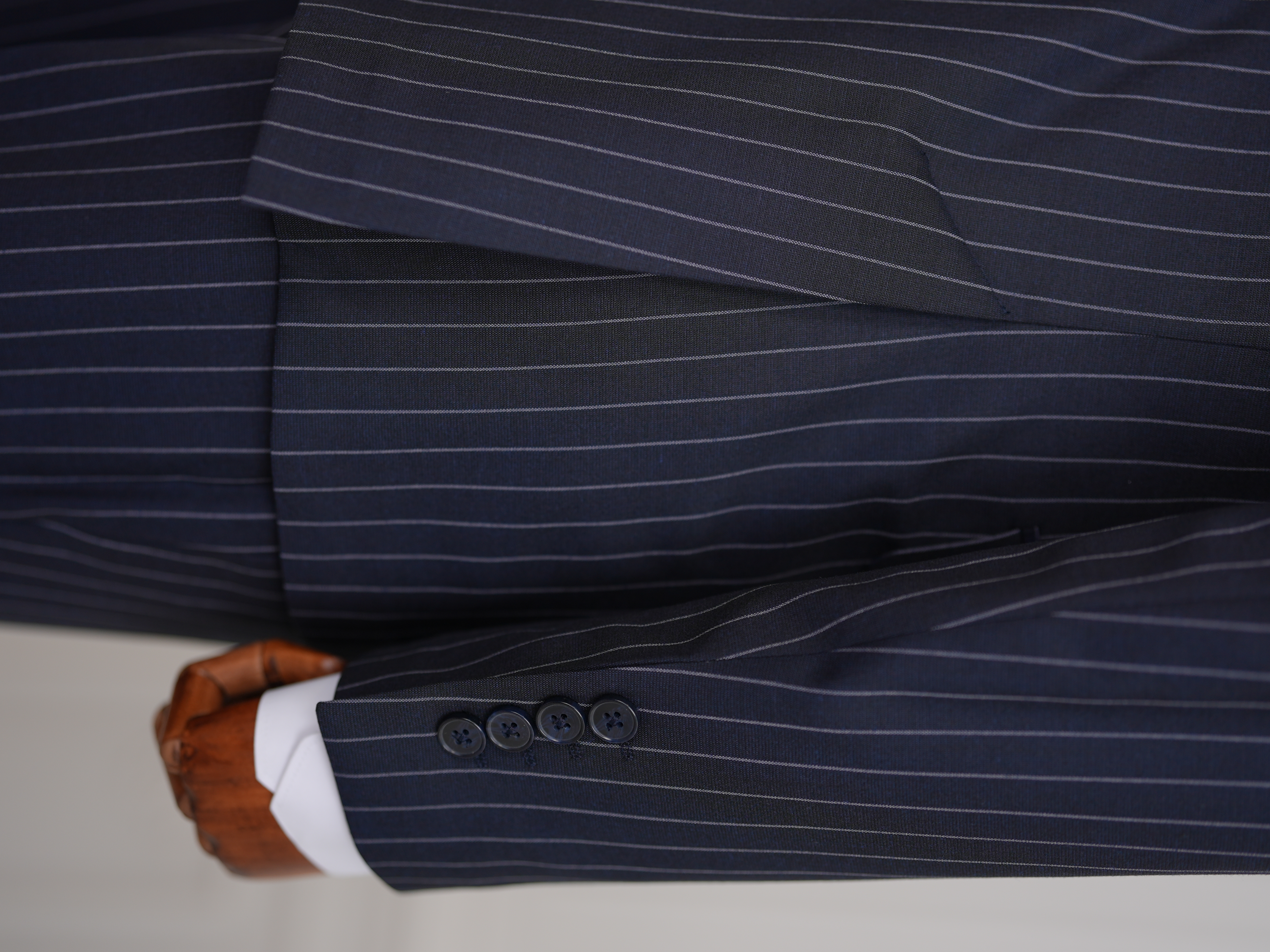 Premium Erkek Slim Fit İtalyan Stil Yarım Astarlı Çizgili Kruvaze Takım Elbise Ceket Pantolon - Koyu Lacivert