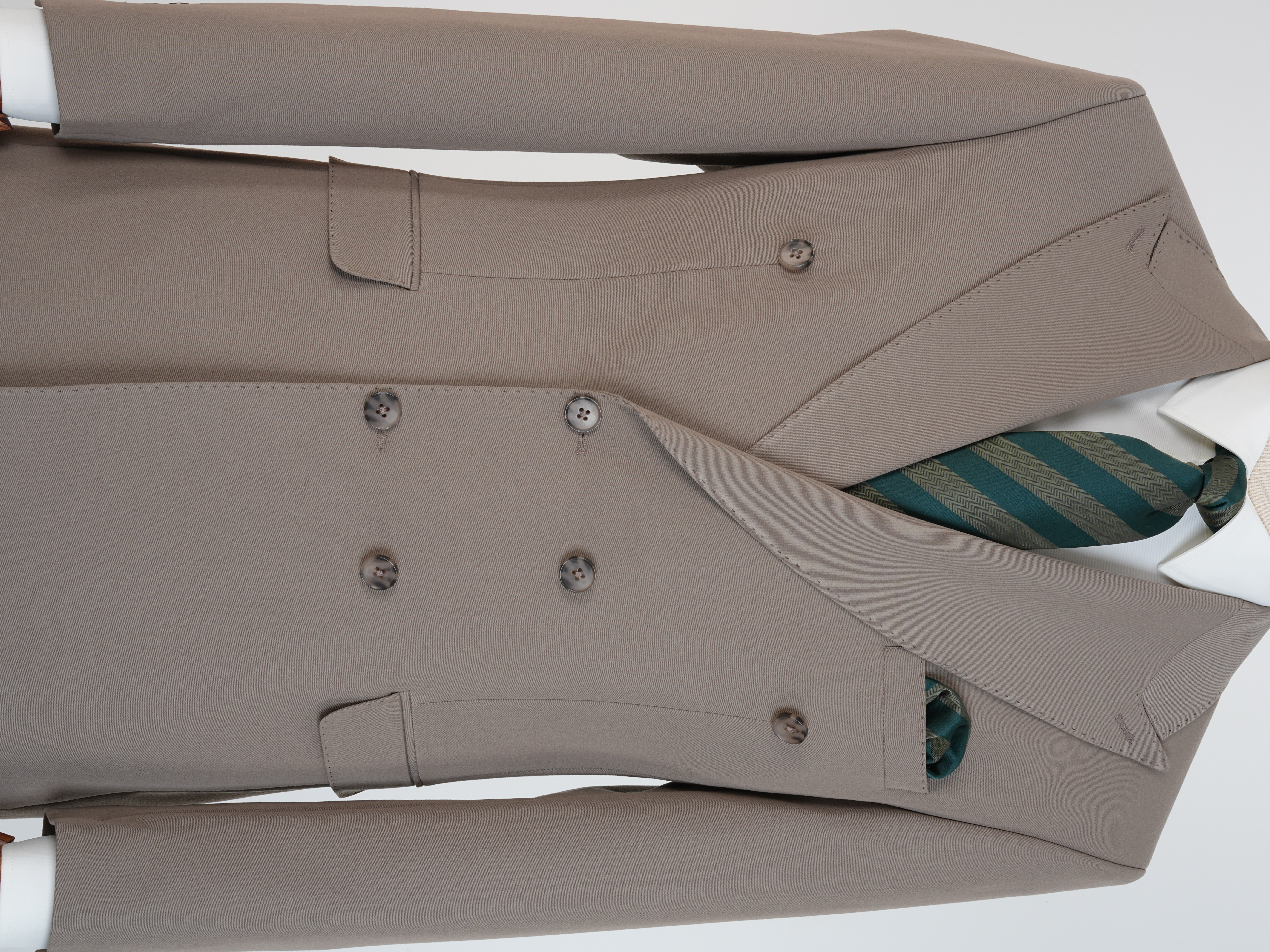 Premium Erkek Slim Fit İtalyan Stil Yarım Astarlı Kruvaze Takım Elbise - Sütlü Kahve