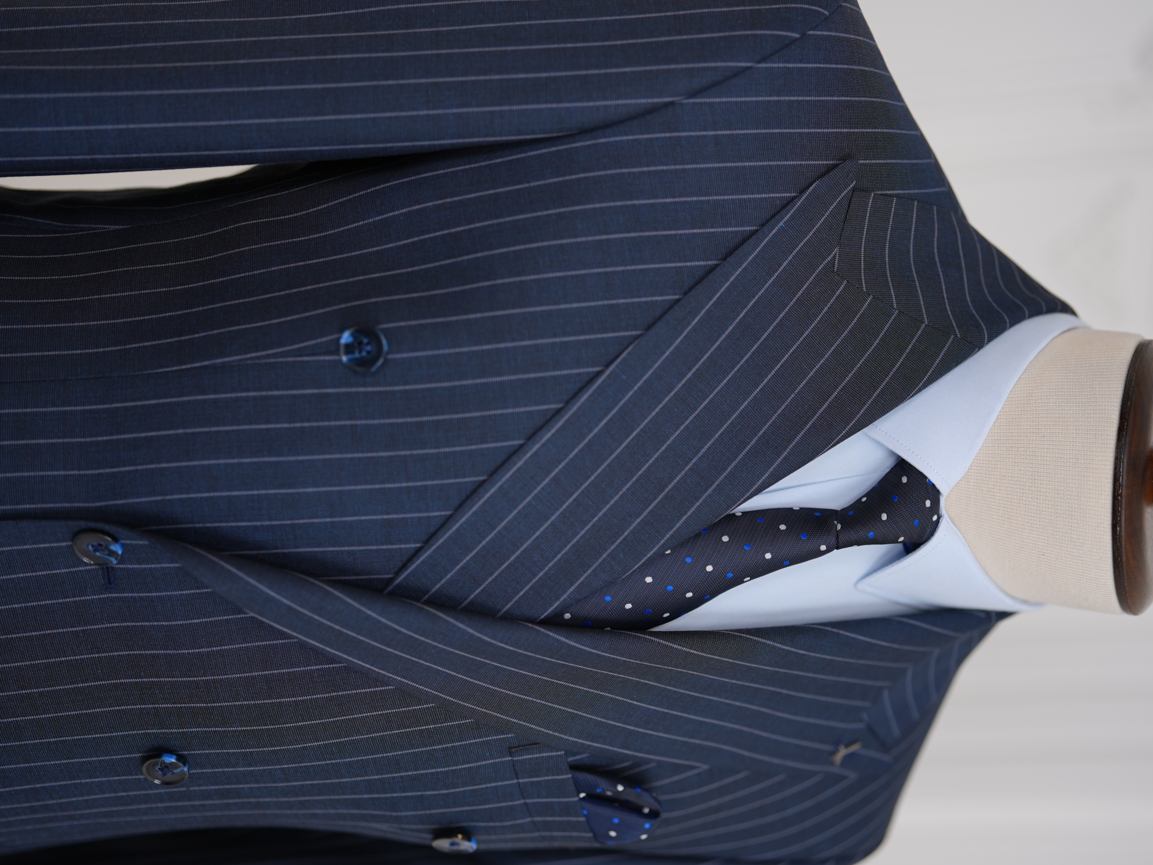 Premium Erkek Slim Fit İtalyan Stil Yarım Astarlı Çizgili Kruvaze Takım Elbise Ceket Pantolon - İndigo