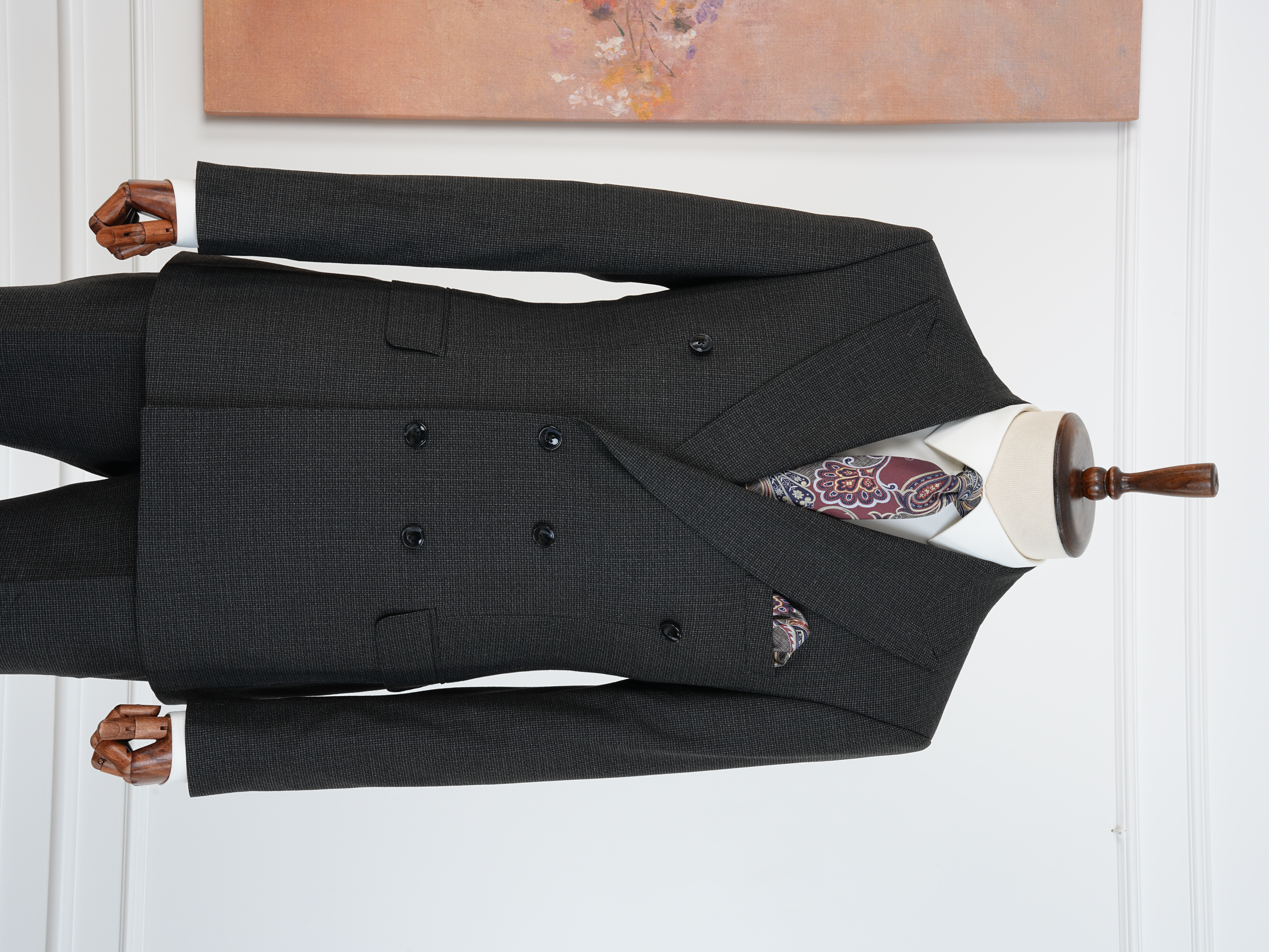 Premium Erkek Slim Fit İtalyan Stil Yarım Astarlı Kırcıllı Kruvaze Takım Elbise - Siyah