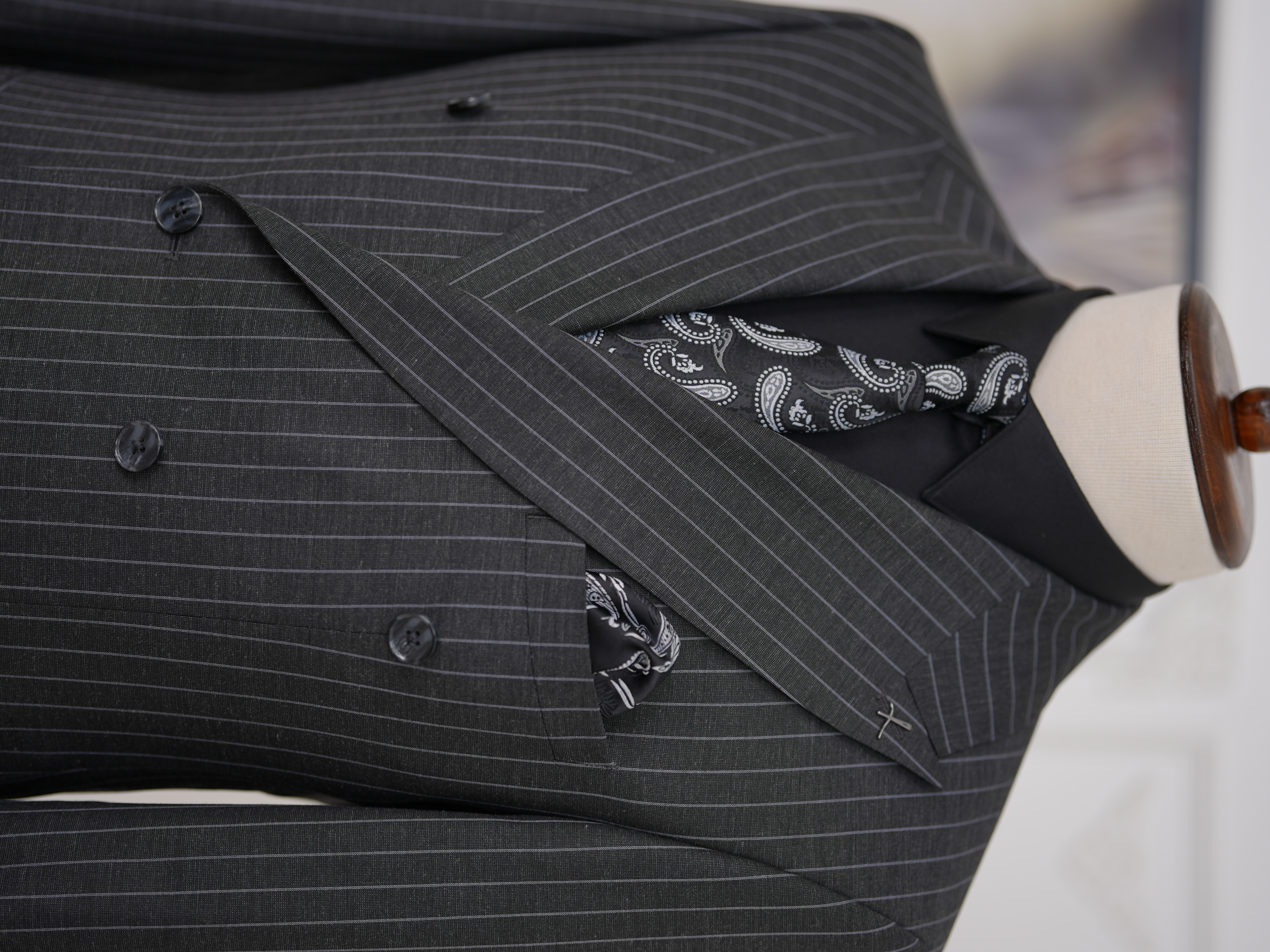 Premium Erkek Slim Fit İtalyan Stil Yarım Astarlı Çizgili Kruvaze Takım Elbise Ceket Pantolon - Antrasit