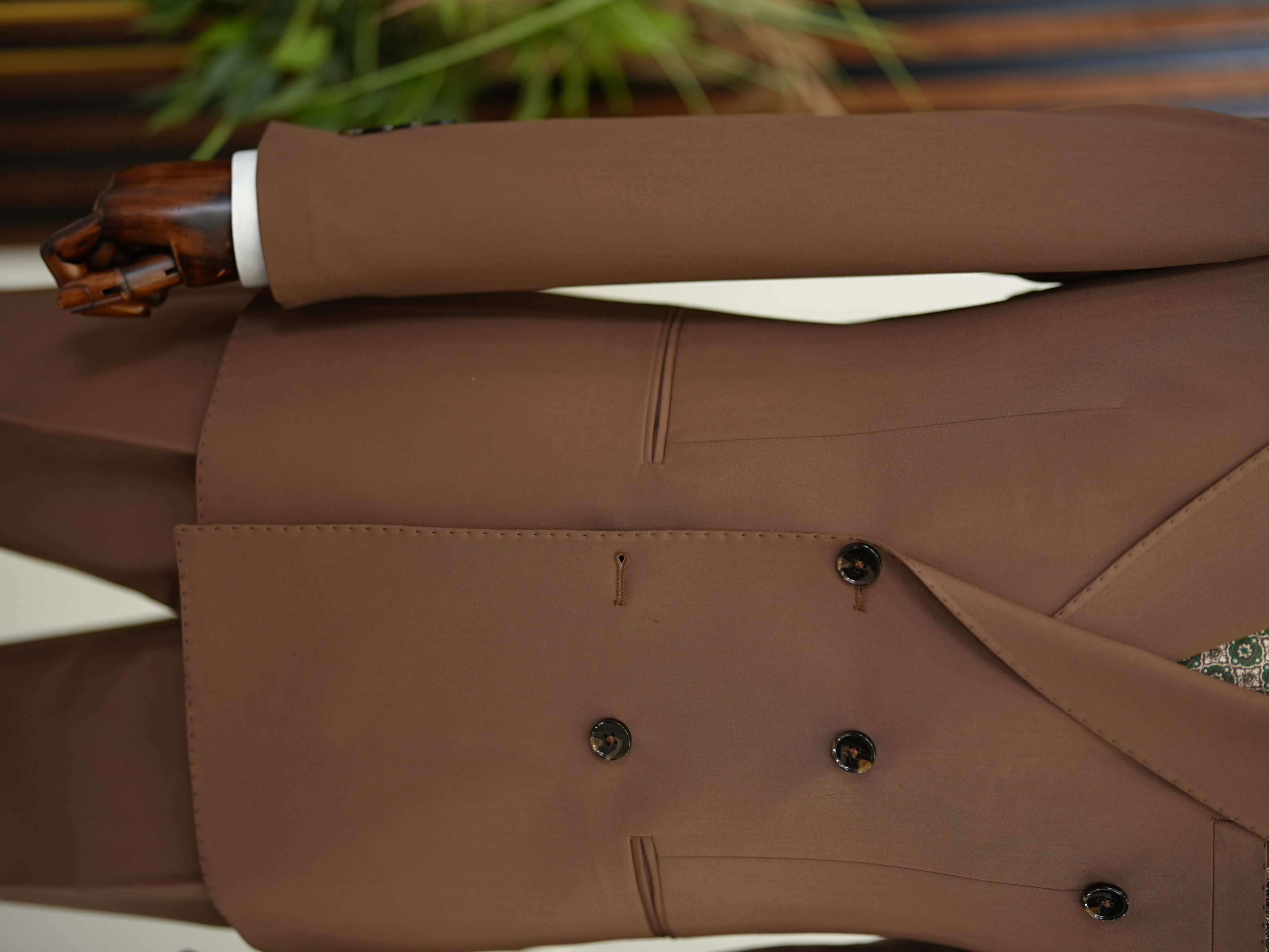 Premium Erkek Slim Fit İtayan Stil Modelli Pantolon Kruvaze Takım Elbise-Kahve