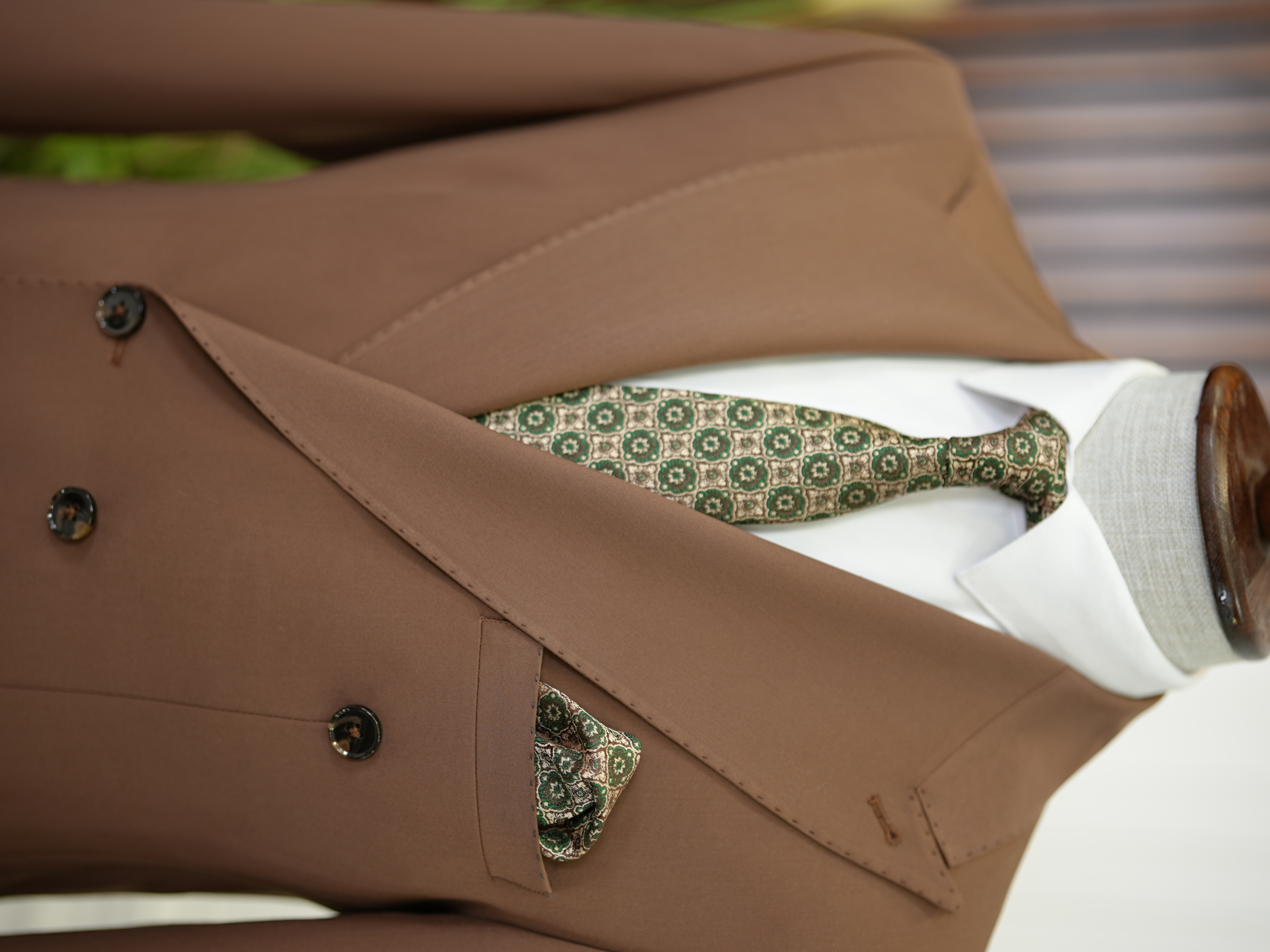 Premium Erkek Slim Fit İtayan Stil Modelli Pantolon Kruvaze Takım Elbise-Kahve