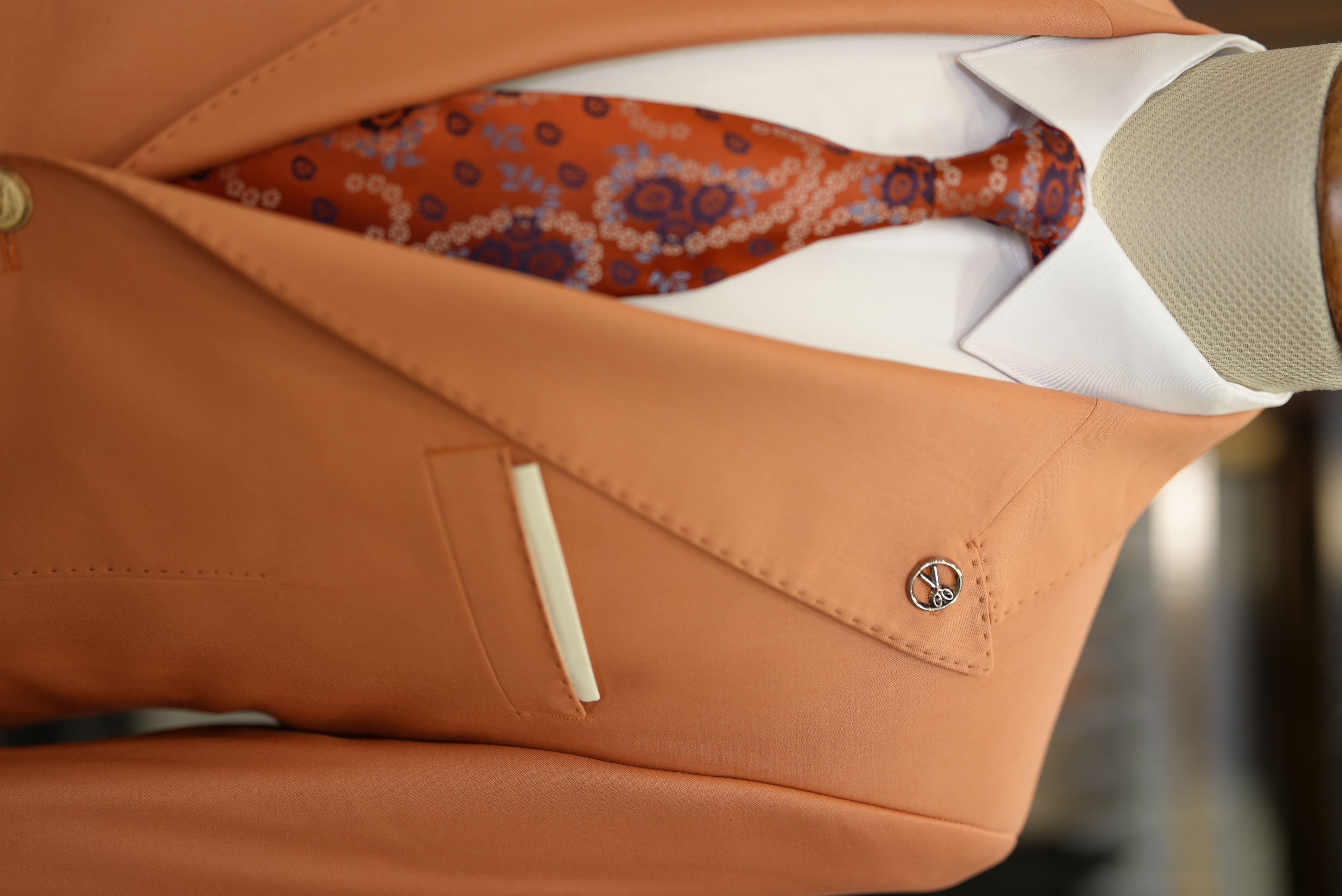 Pantaloni da giacca con tasca e tuta da uomo premium con cuciture a punto - arancione
