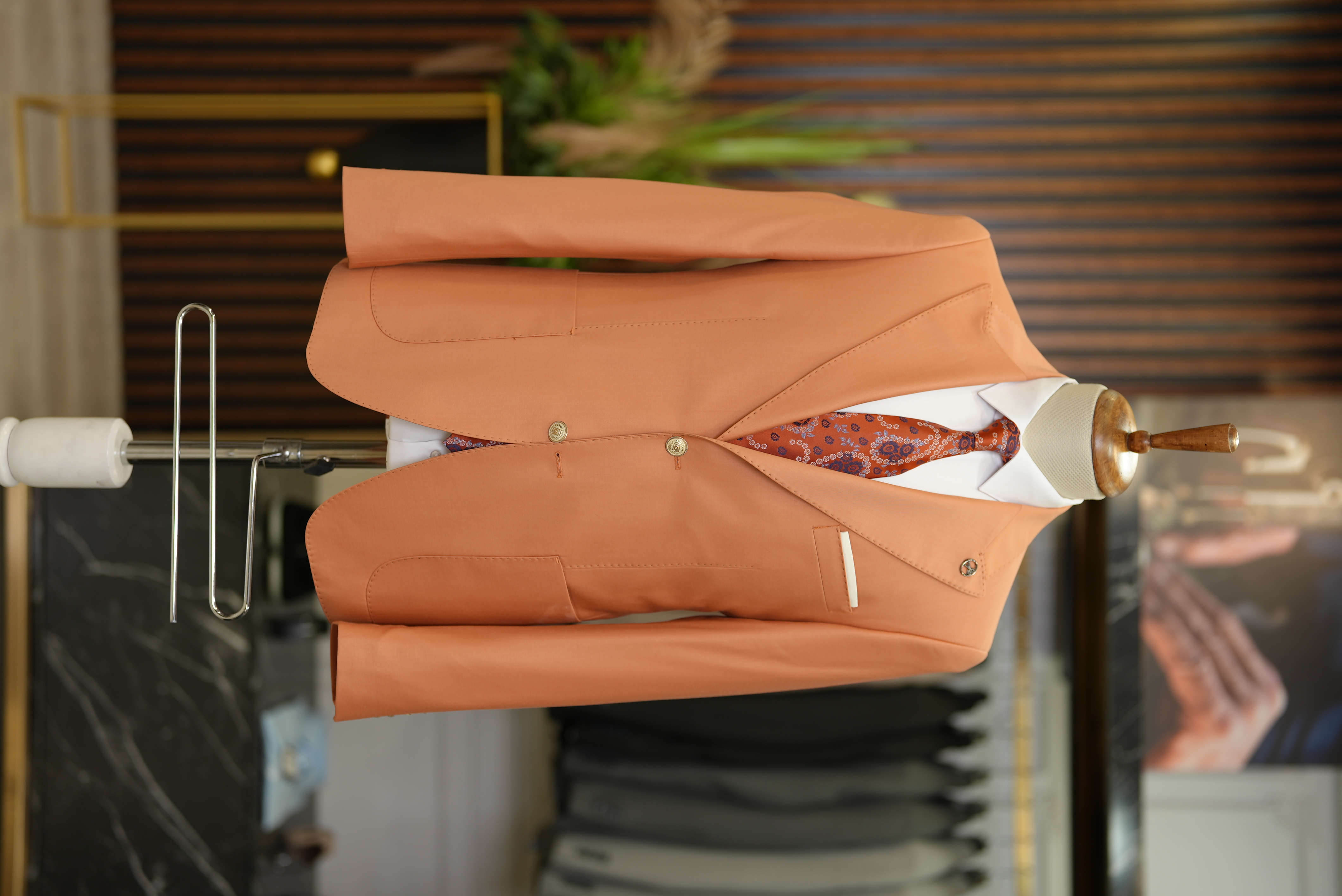 Pantaloni da giacca con tasca e tuta da uomo premium con cuciture a punto - arancione