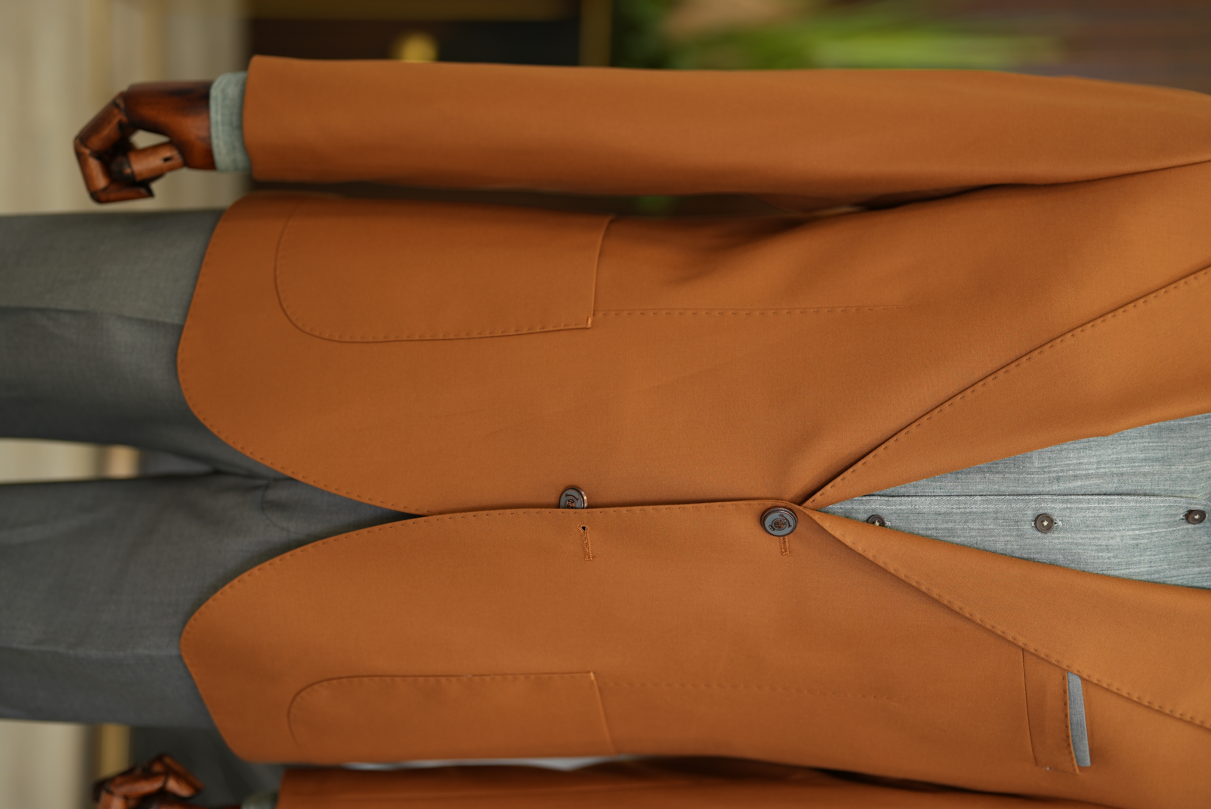 Pantaloni da giacca con tasca e tuta da uomo premium con cuciture a punto - Senape