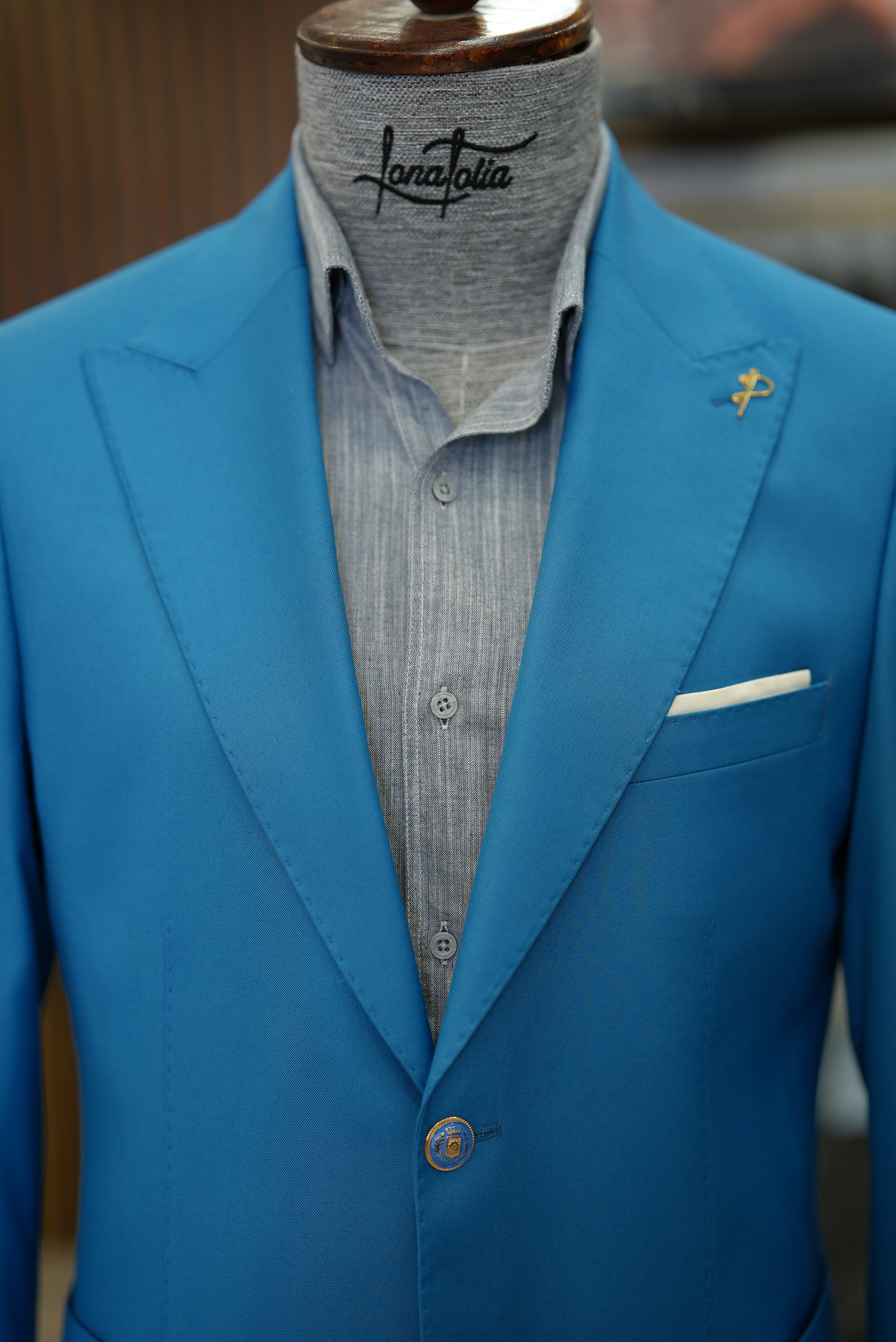 Pantaloni da giacca con tasca e tuta da uomo premium con cuciture a punto - Blu